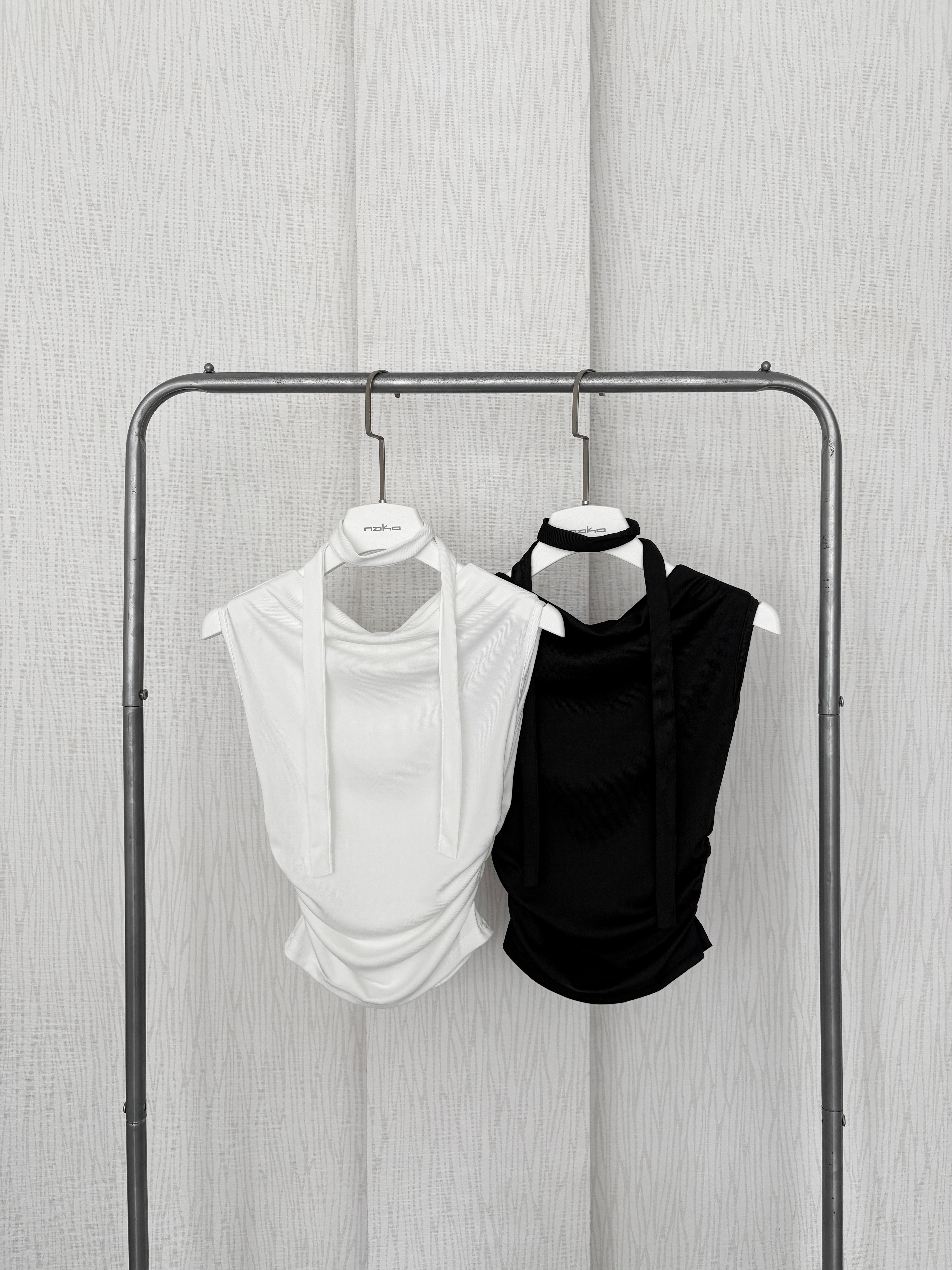 一字領透氣雪紡上衣(附圍脖)