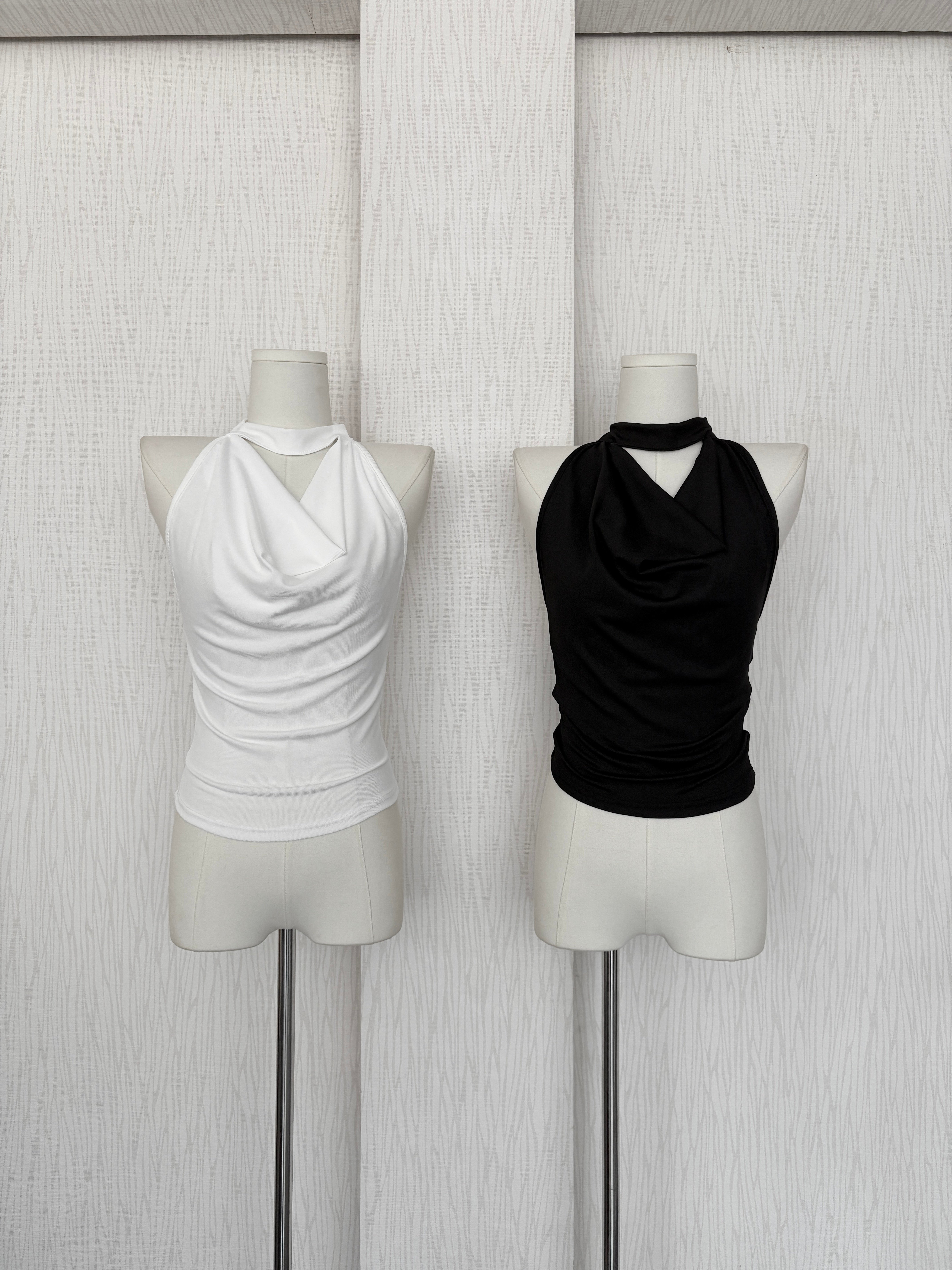 千金風垂墜領掛脖雪紡腰身無袖上衣