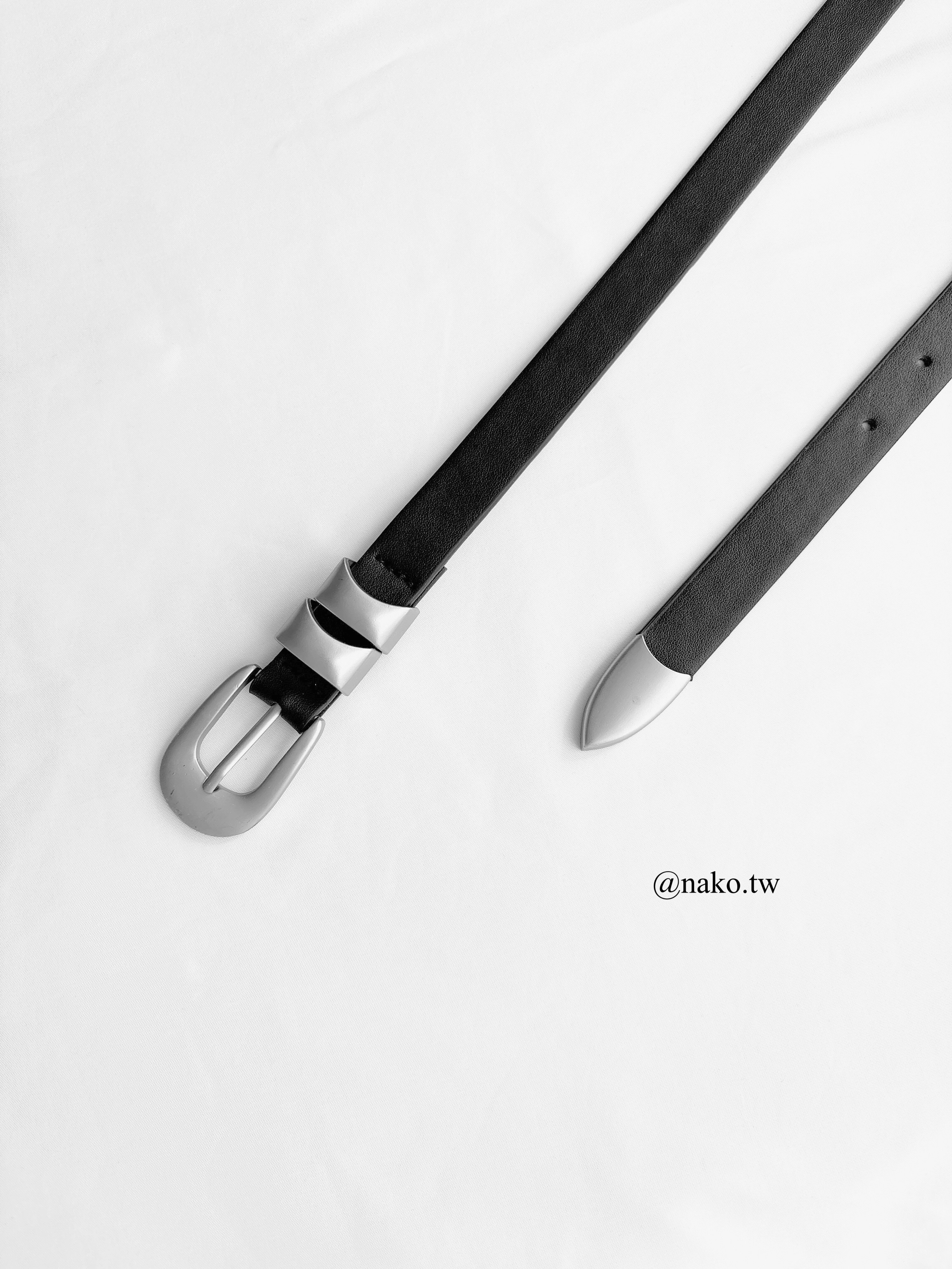 質感古銅銀細款真皮皮帶