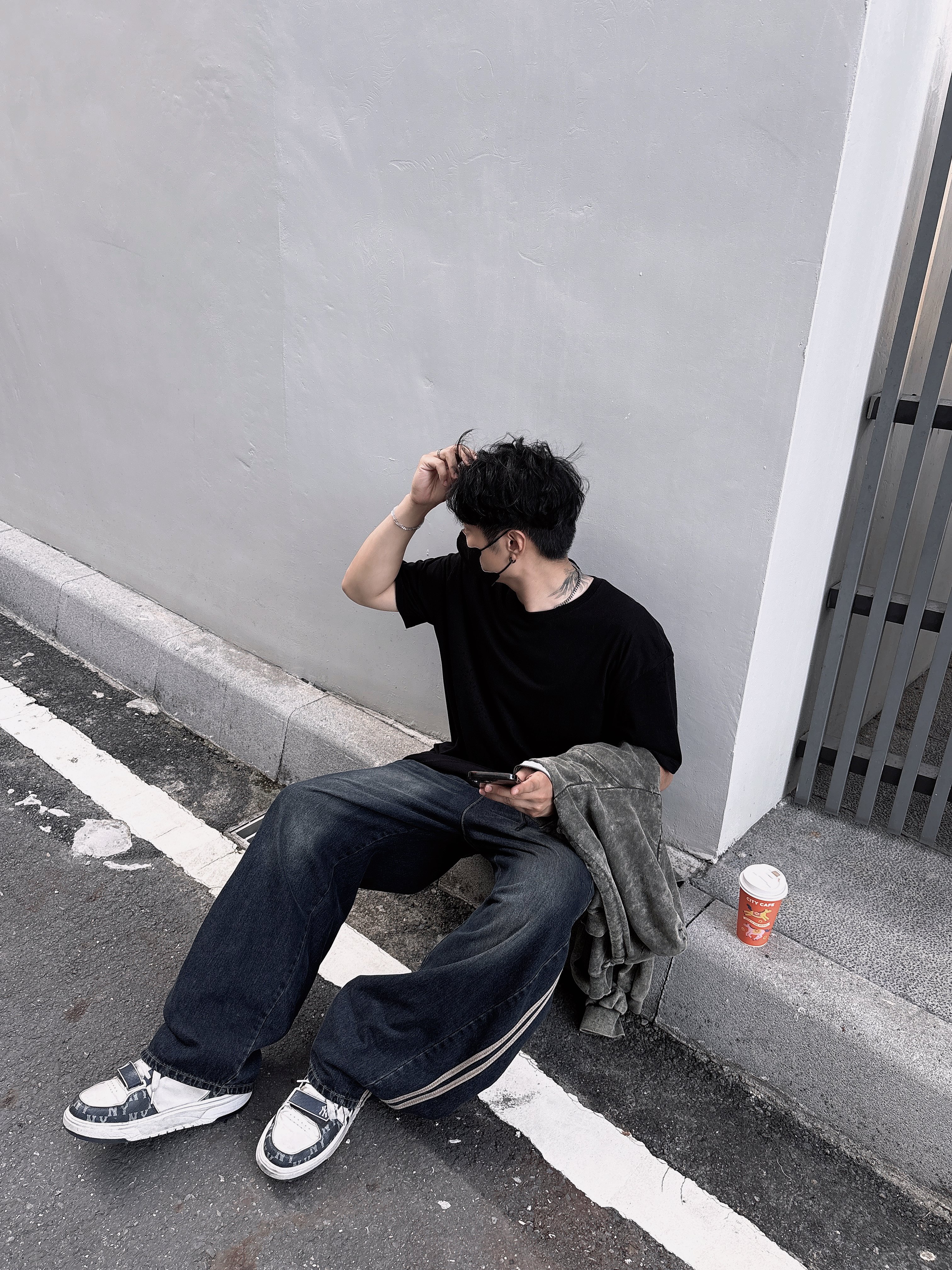 正韓🇰🇷休閒風雙線邊鬆緊抽繩牛仔長褲