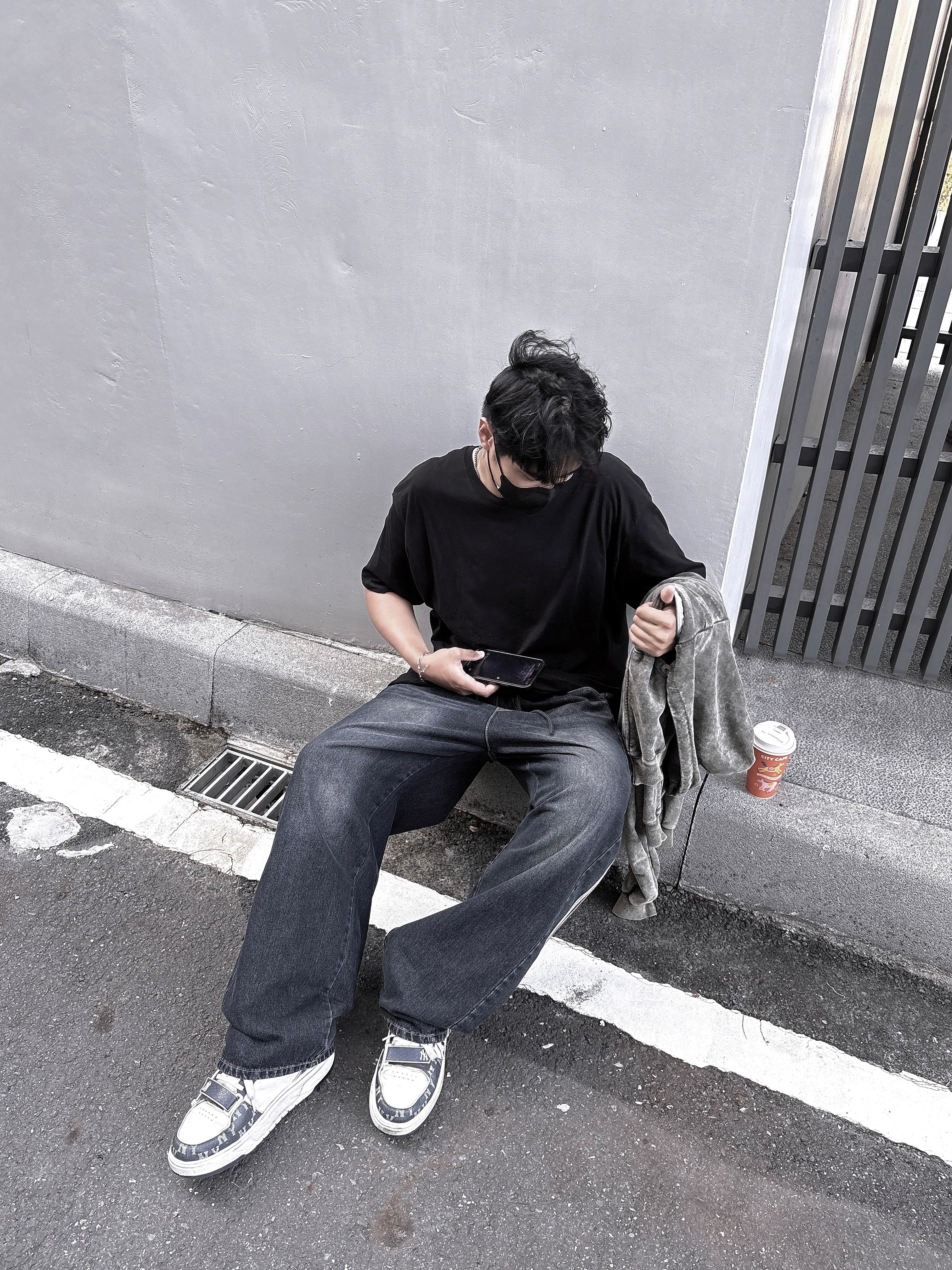 正韓🇰🇷休閒風雙線邊鬆緊抽繩牛仔長褲
