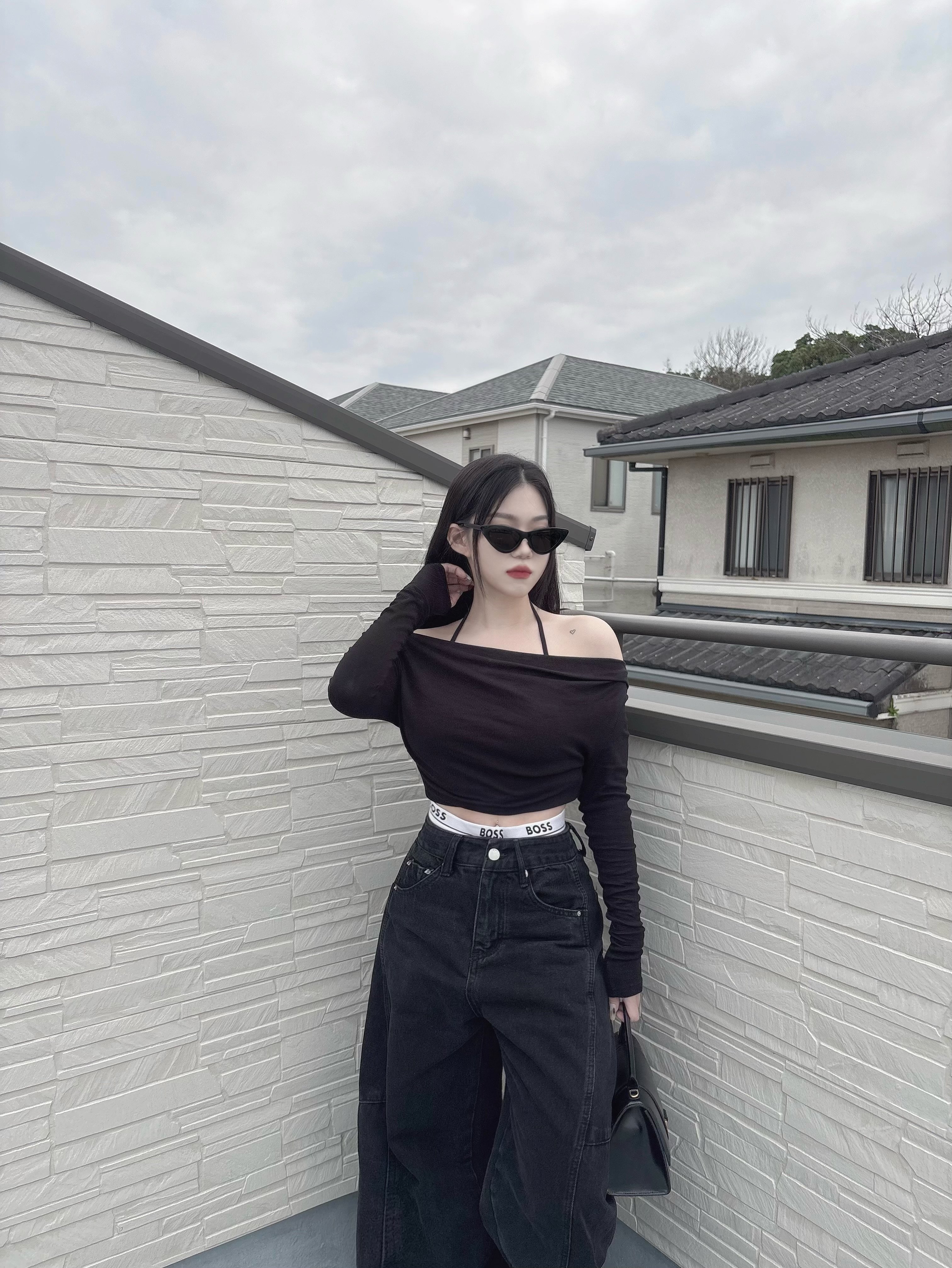 超顯瘦.ᐟ.ᐟ 一字領軟綿薄長袖上衣