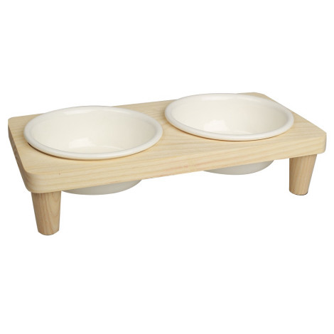 白橡木方形高腳雙碗 - 大陶瓷碗