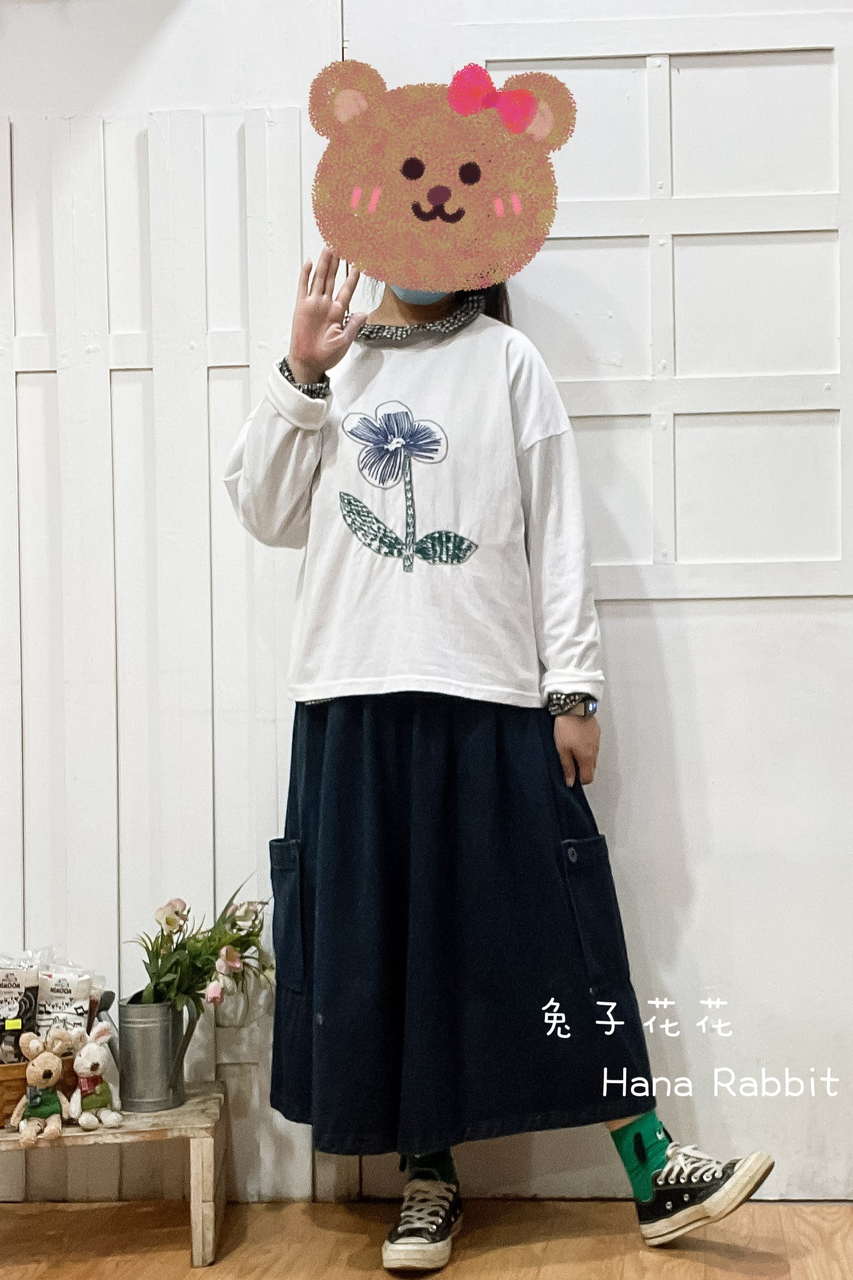 刺繡花重磅棉上衣(白) 13314