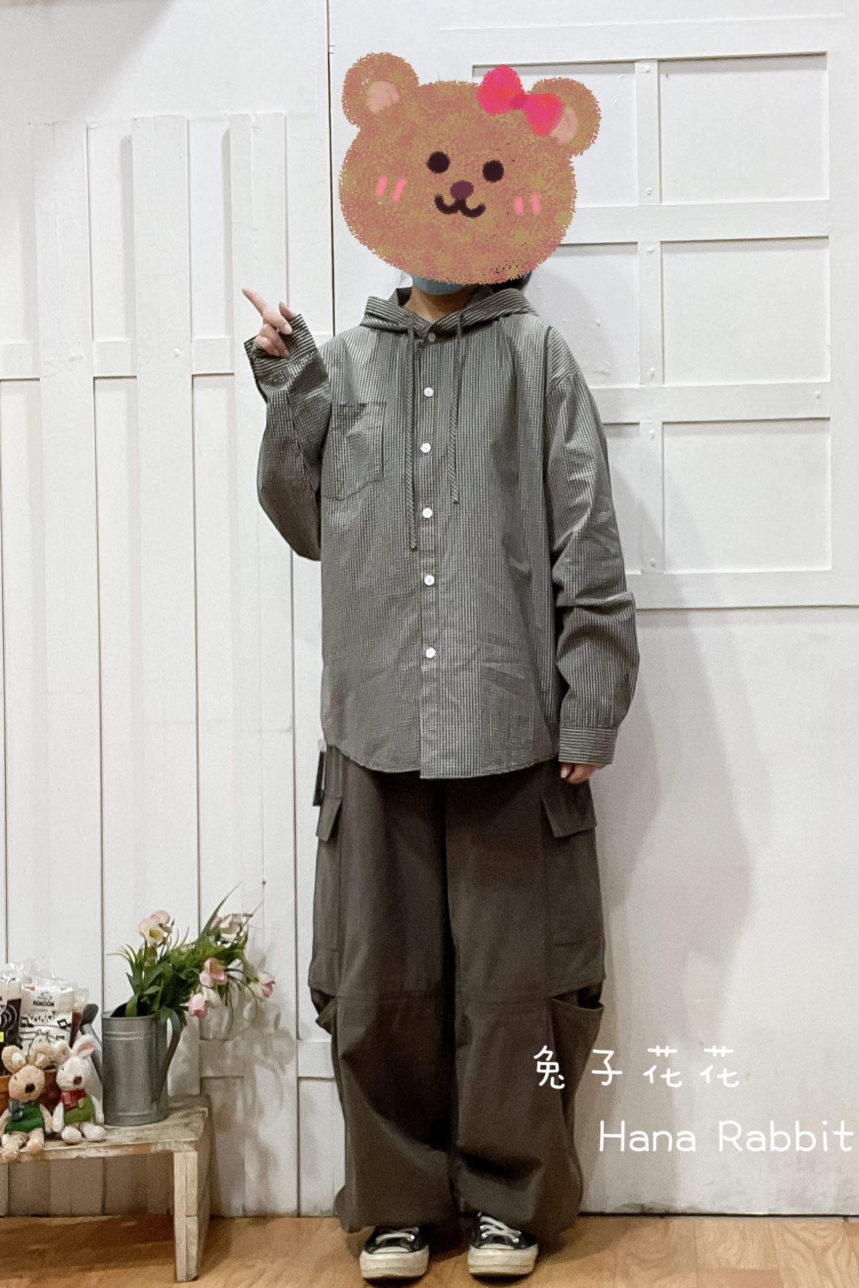 WE家格紋連帽開襟杉(灰綠) 13573