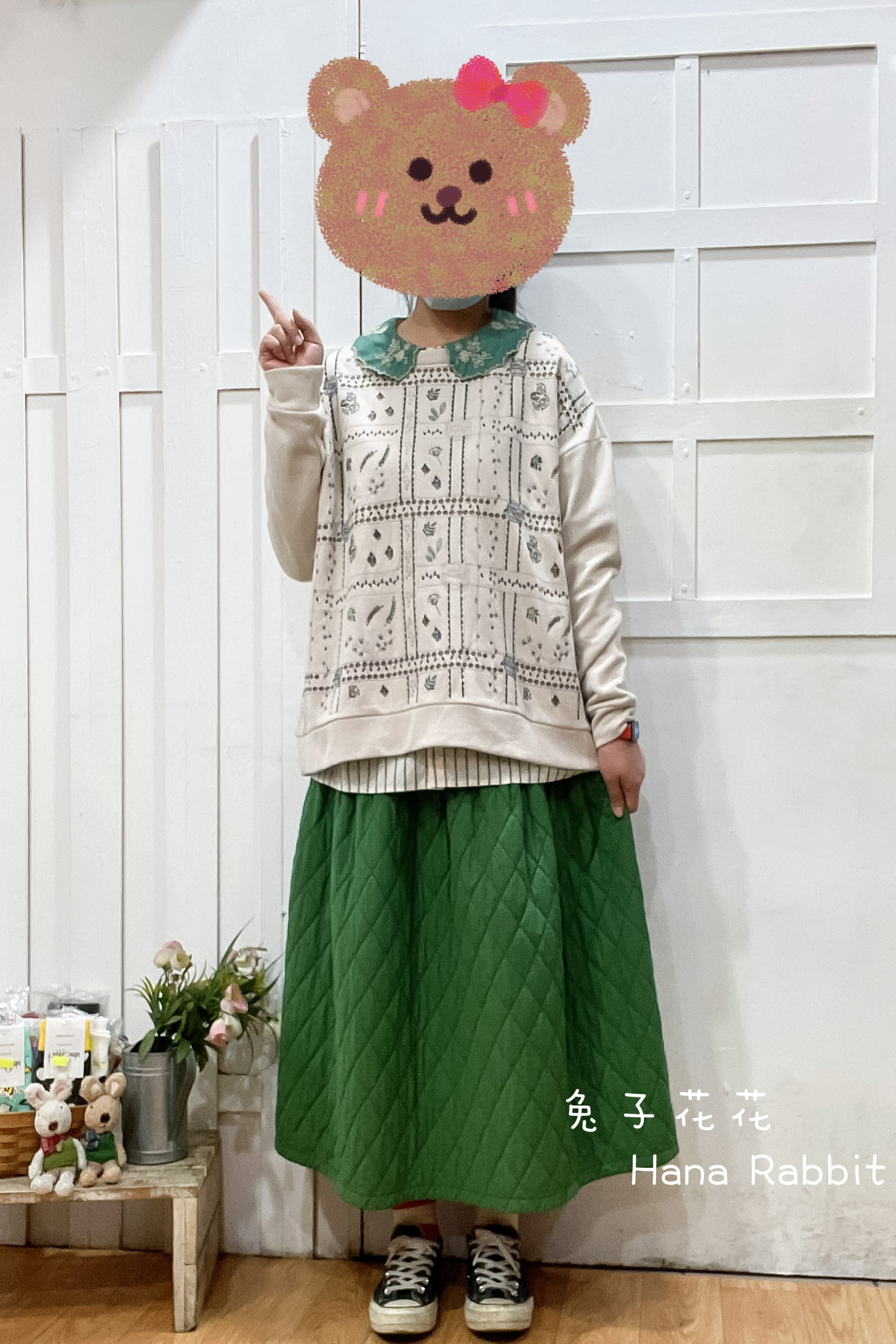 森系刺繡花毛圈棉上衣 19548