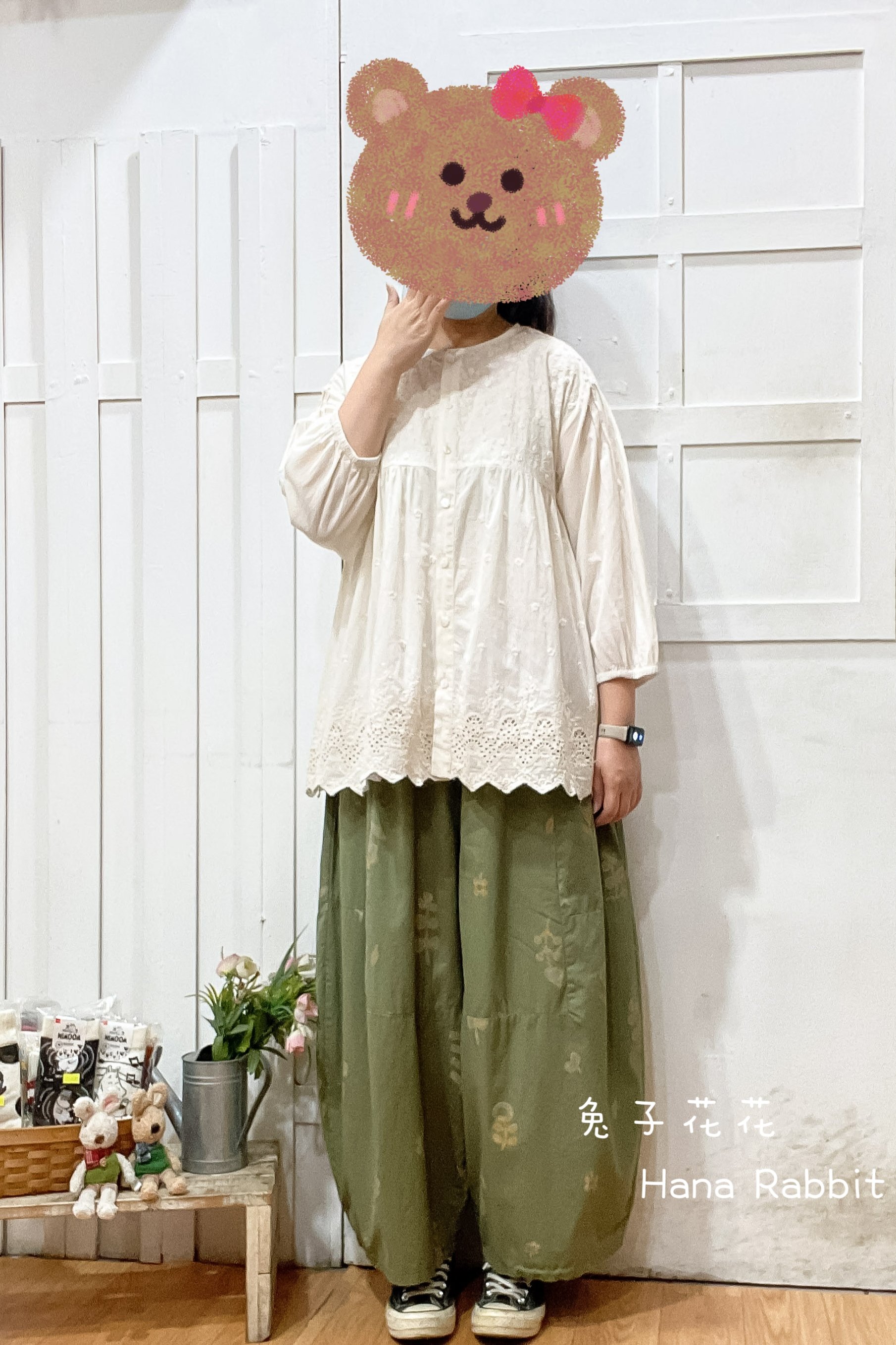 森系不敗款緹花開襟上衣(杏) 17628