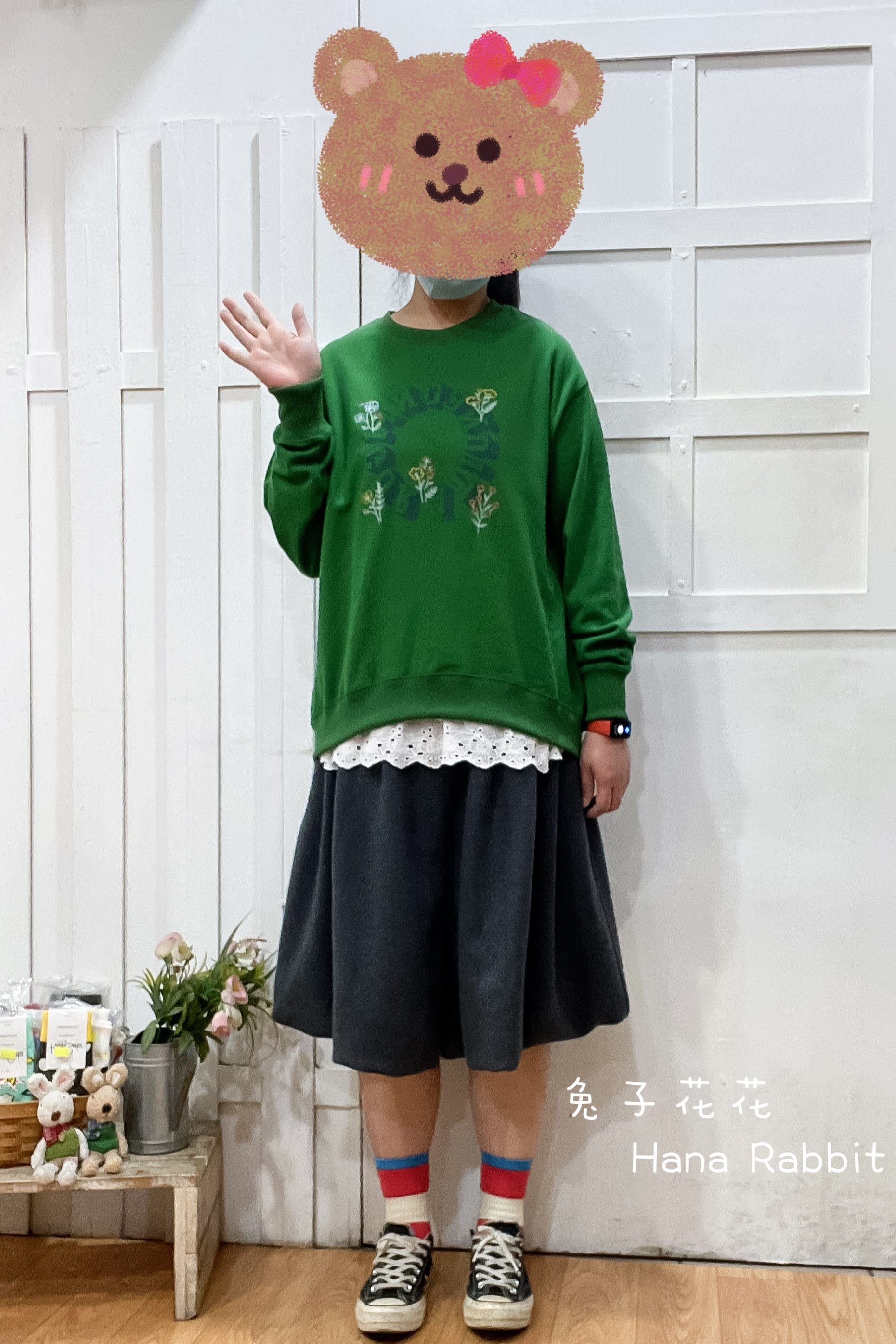 日系原單刺繡印花大學T(綠) 14593