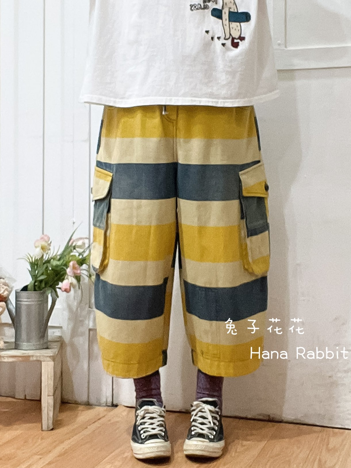 日系休閒撞色工裝休閒造型褲 30419