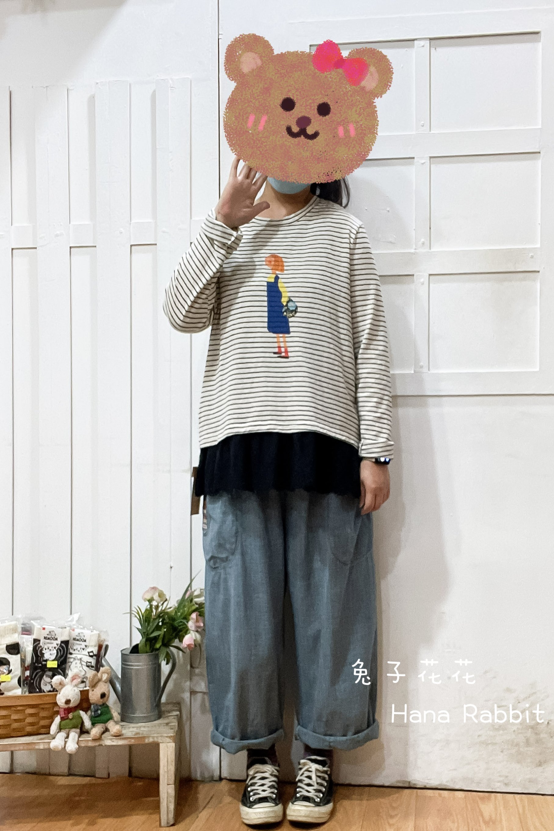 人物印花條紋棉質上衣 30929