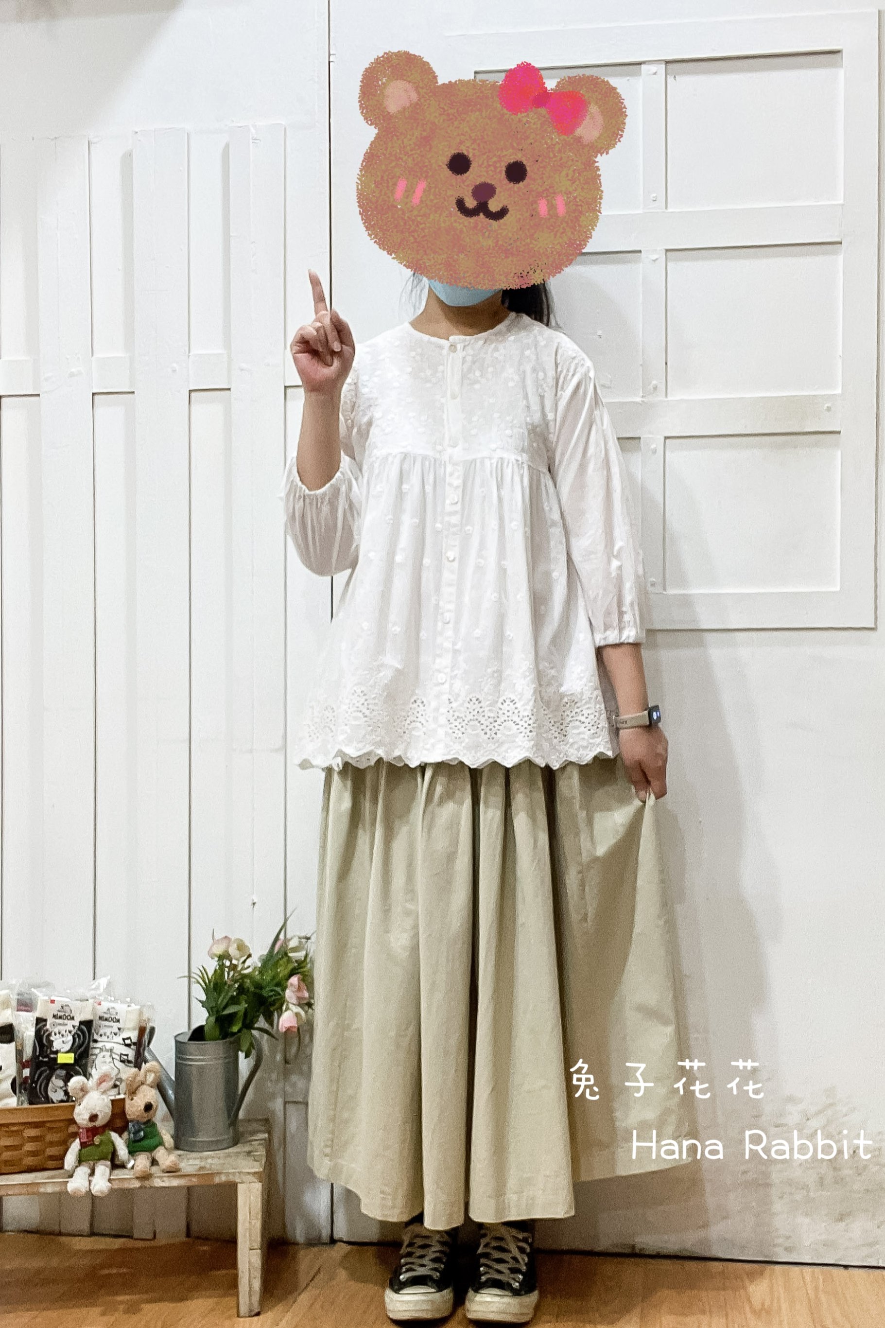 森系不敗款緹花開襟上衣(白) 17628