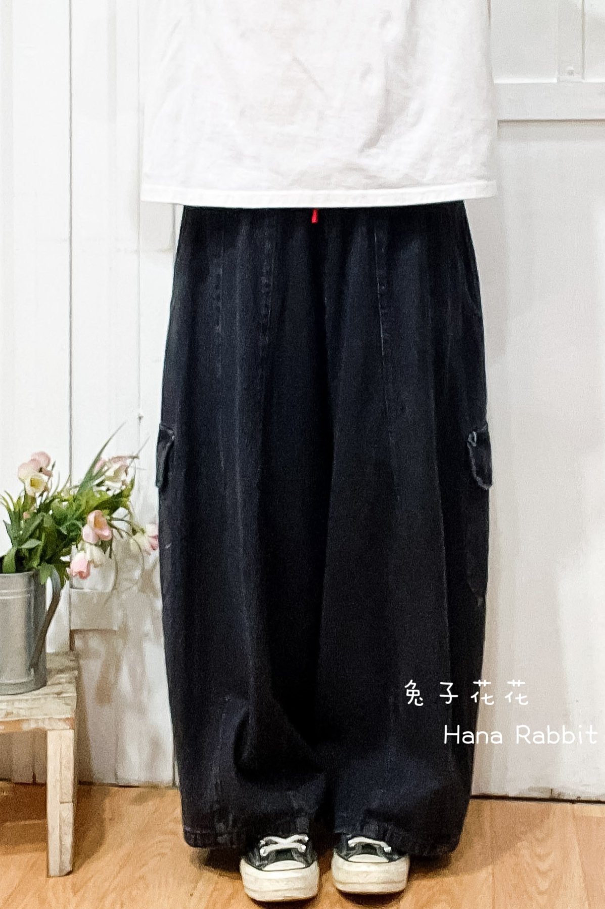 WE家丹寧闊腿工裝褲(黑) 16639