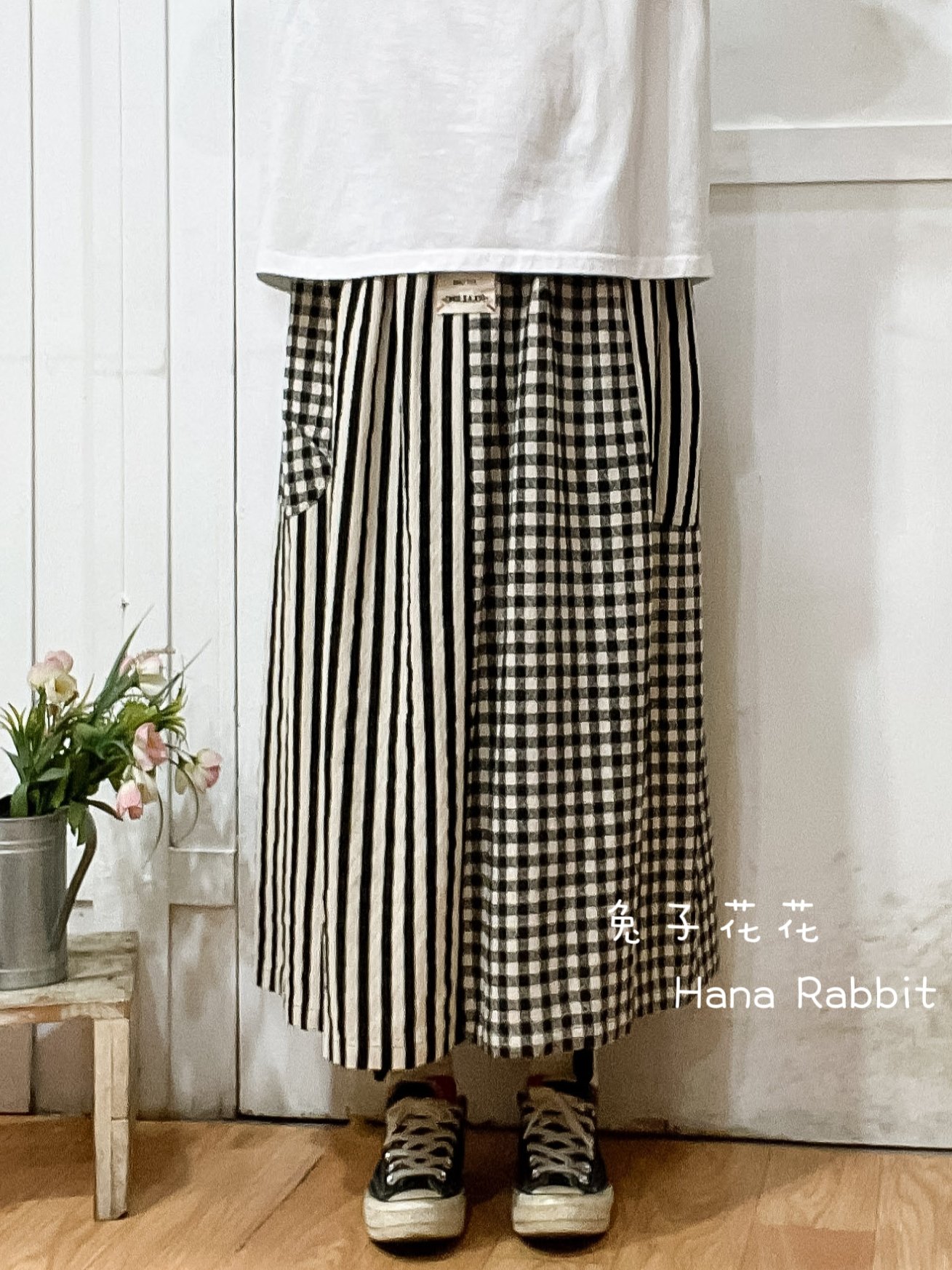 WE家大小格拚接造型裙(黑格) 30909