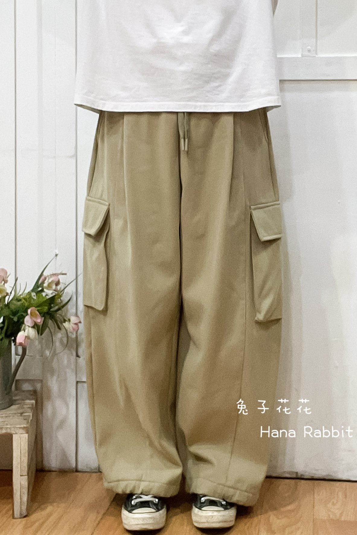 WE家可縮腳加絨工裝造型褲(卡其) 14862