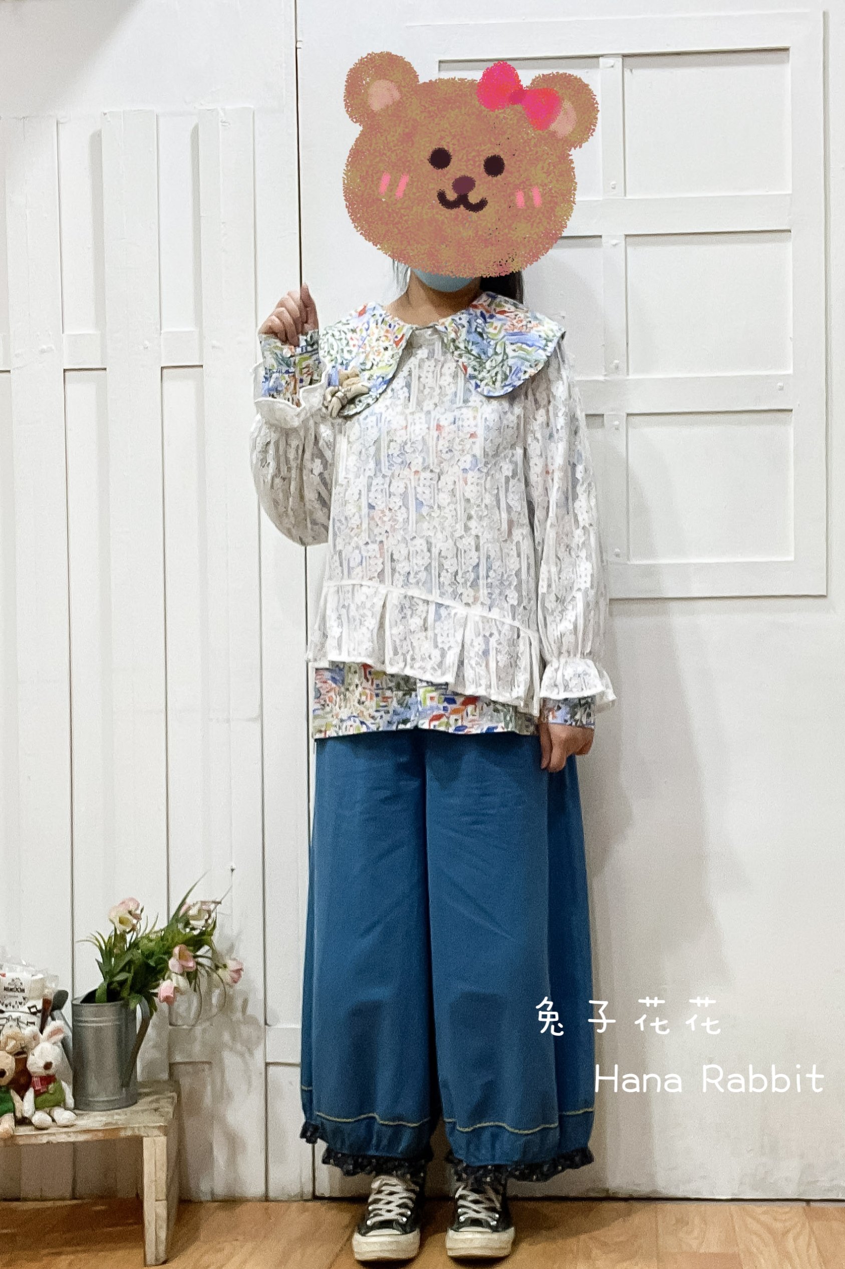 森系親膚簍空不規則蕾絲上衣(白) 14045