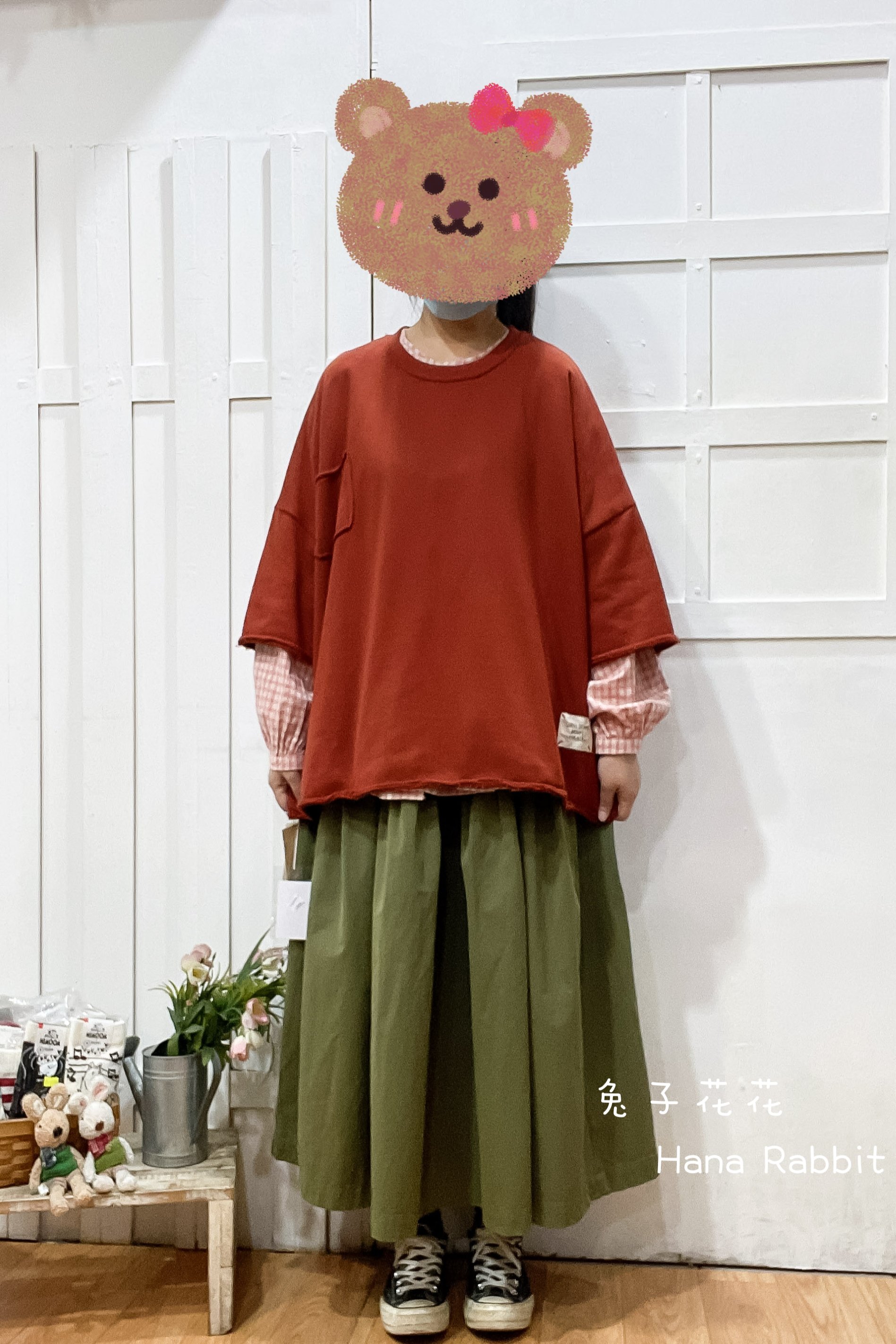 WE家簡約小布標毛圈棉上衣(橘紅) 14360