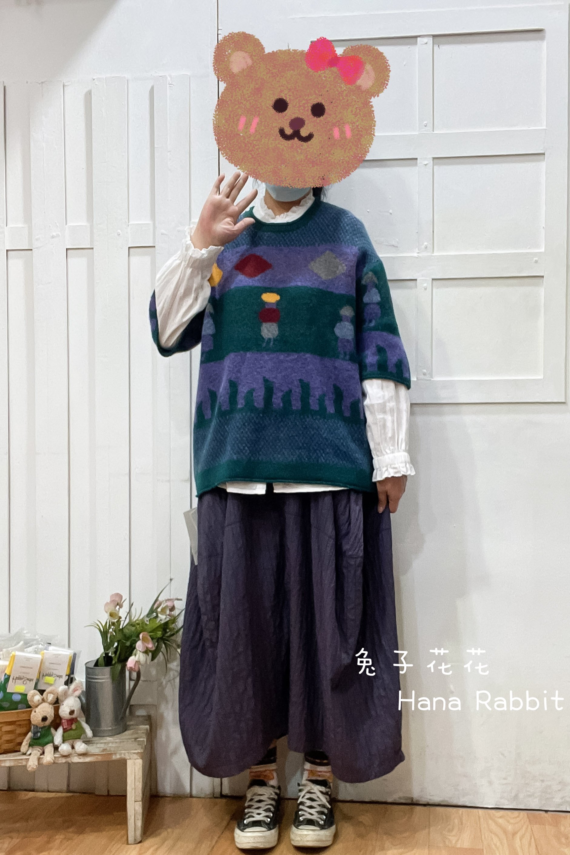 日系復古撞色針織毛衣(綠) 15396