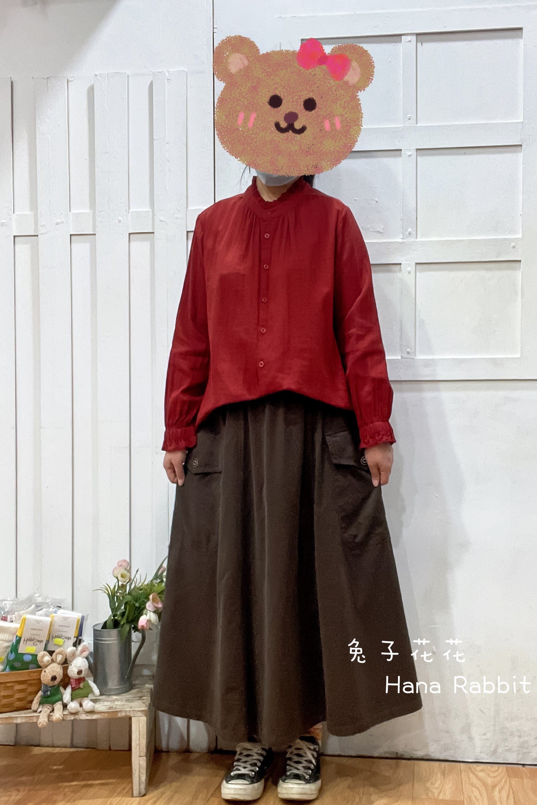 日系原單木耳領開襟上衣(橘紅) 17263