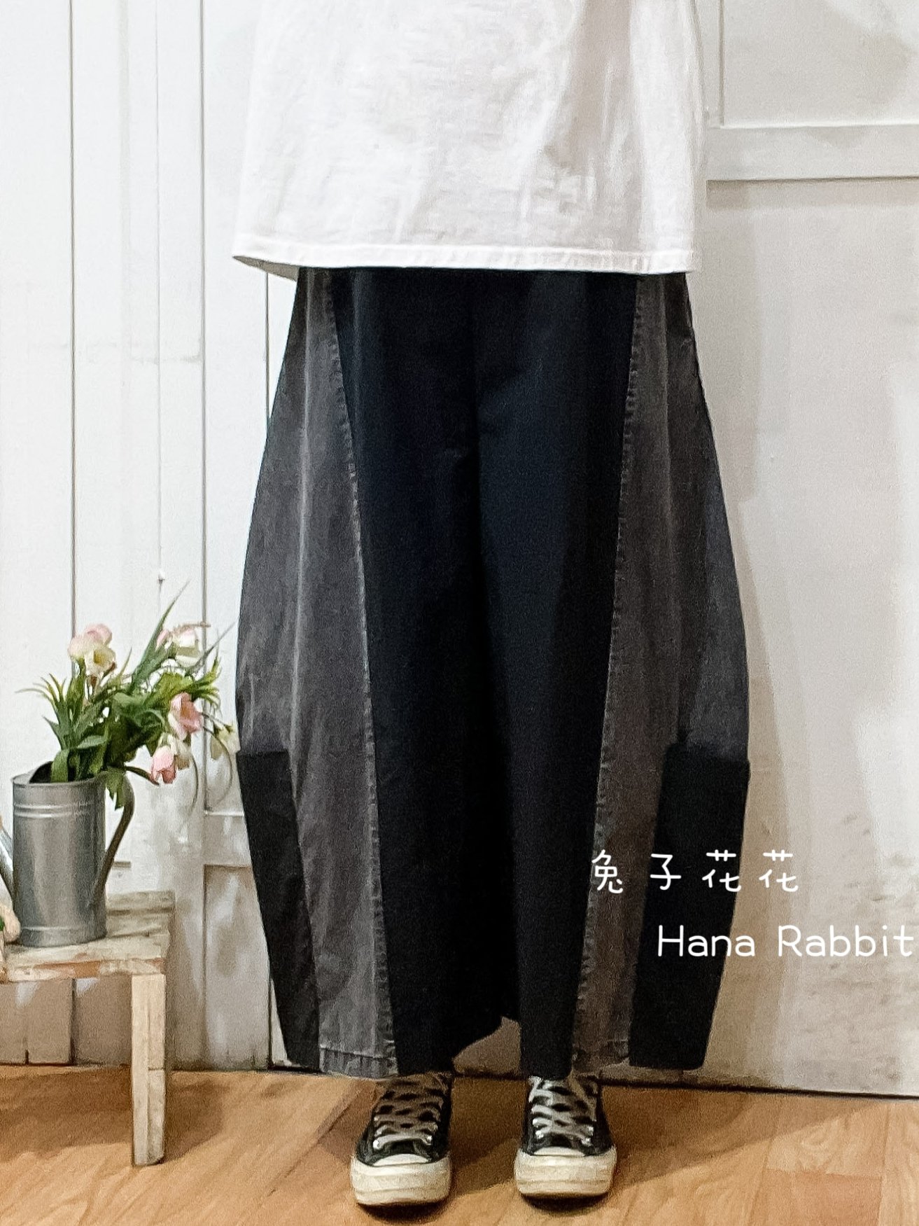 日系異布材質水洗南瓜造型褲 20910