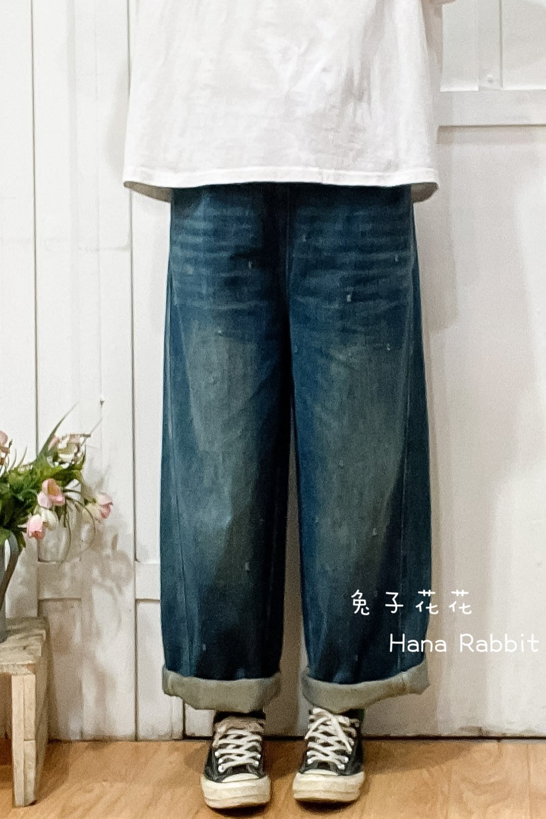 日系破損感刷色丹寧直筒褲 30929