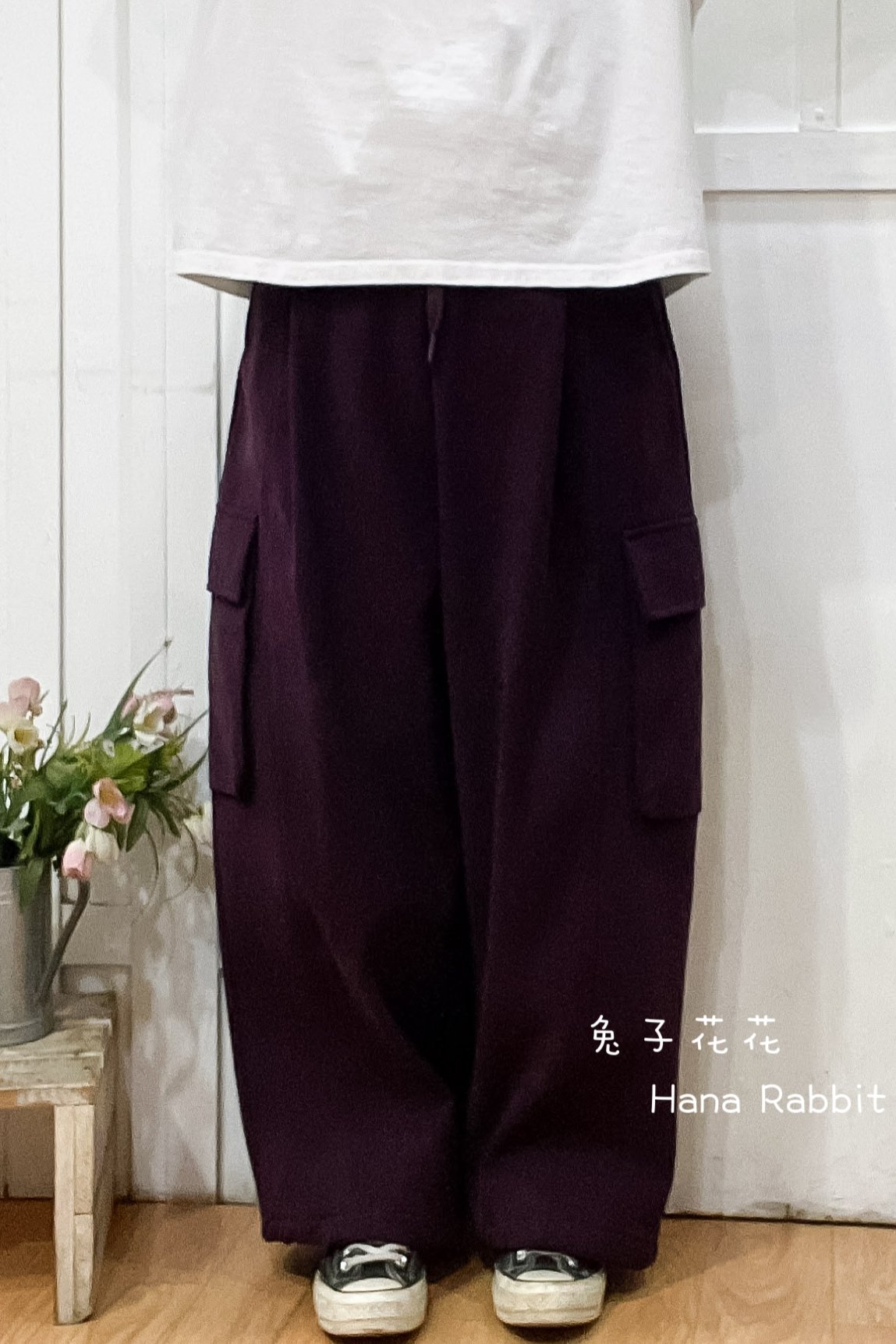 WE家可縮腳加絨工裝造型褲(紫紅) 14862