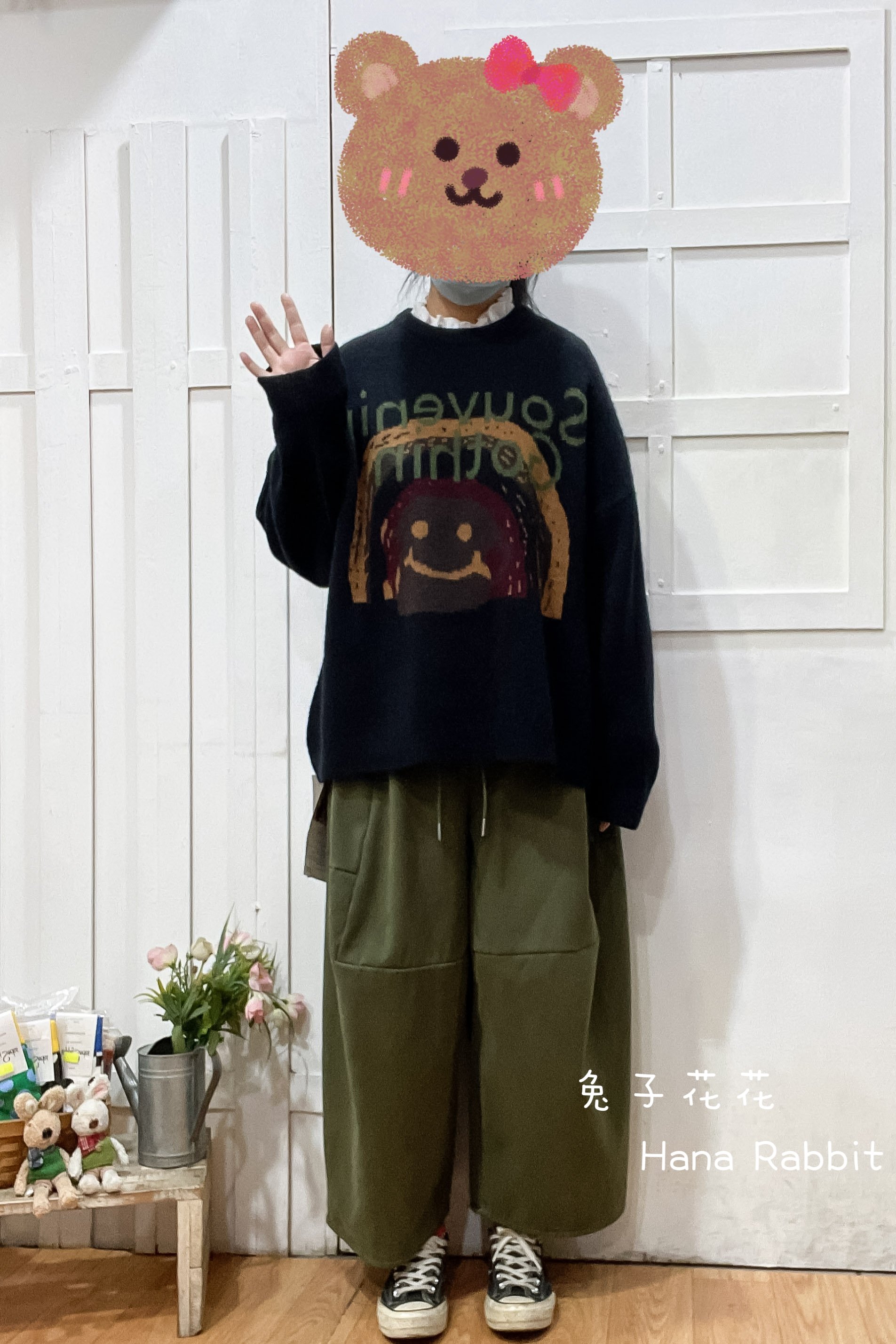 日系笑臉針織毛衣(黑) 21102