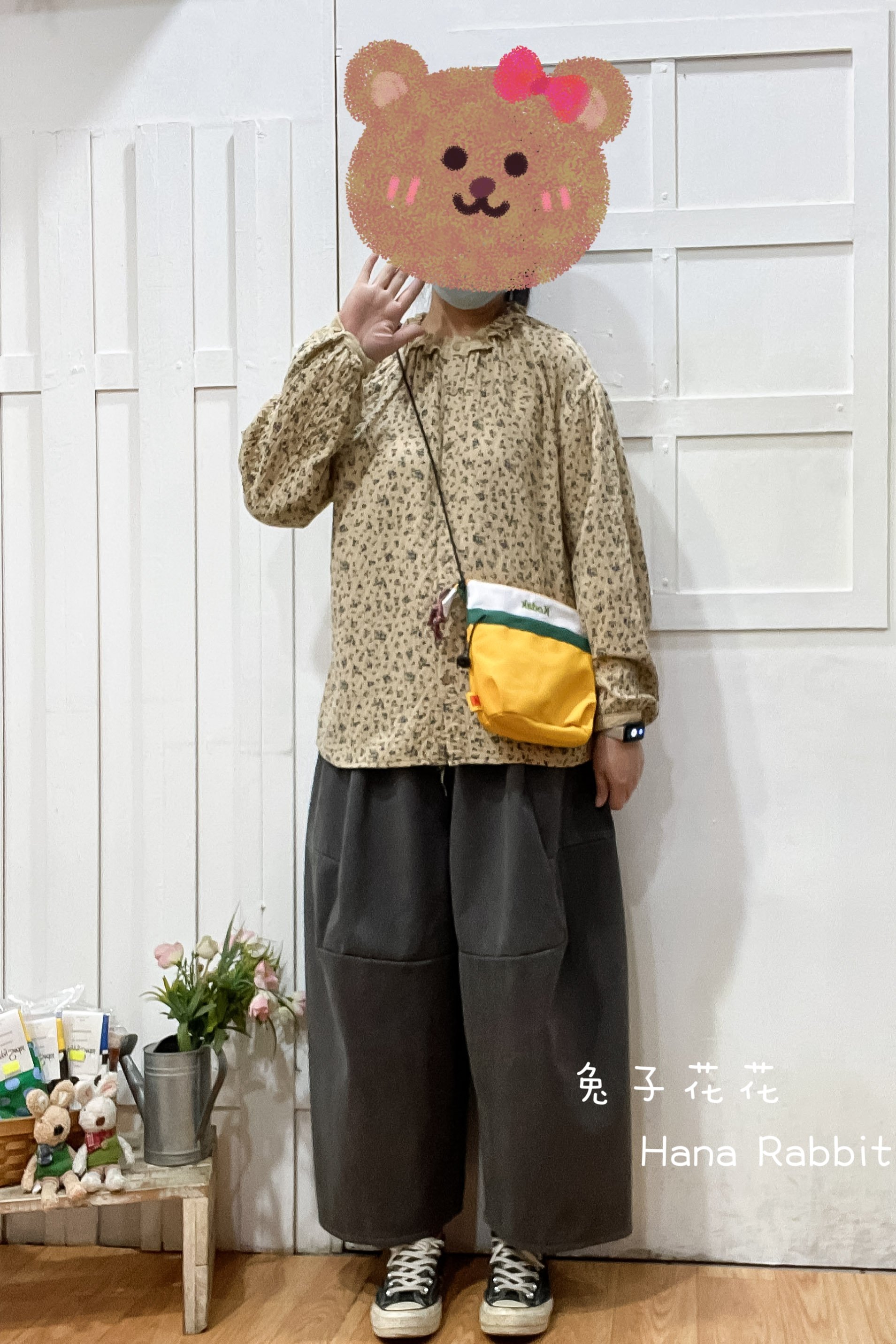 森系小碎花荷葉領開襟衫(卡其) 13131