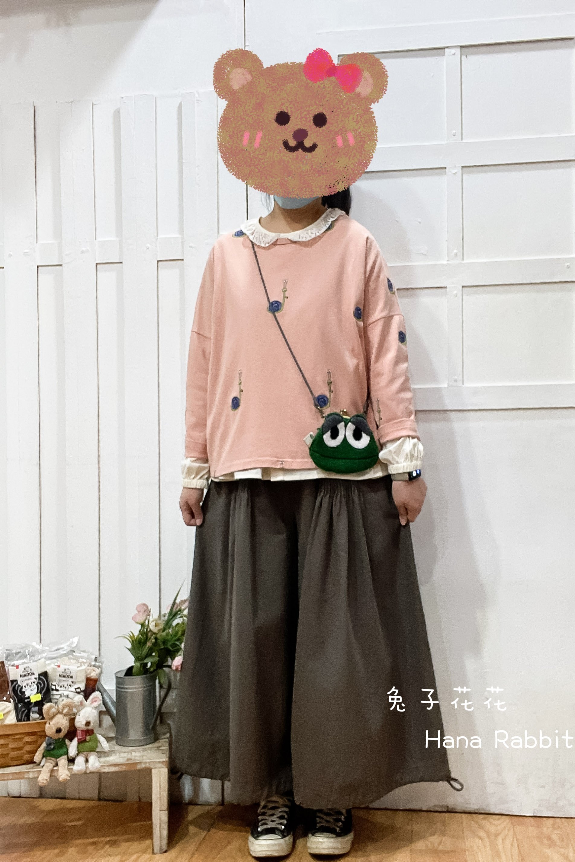 可愛感刺繡小鍋重磅棉上衣(粉) 13571