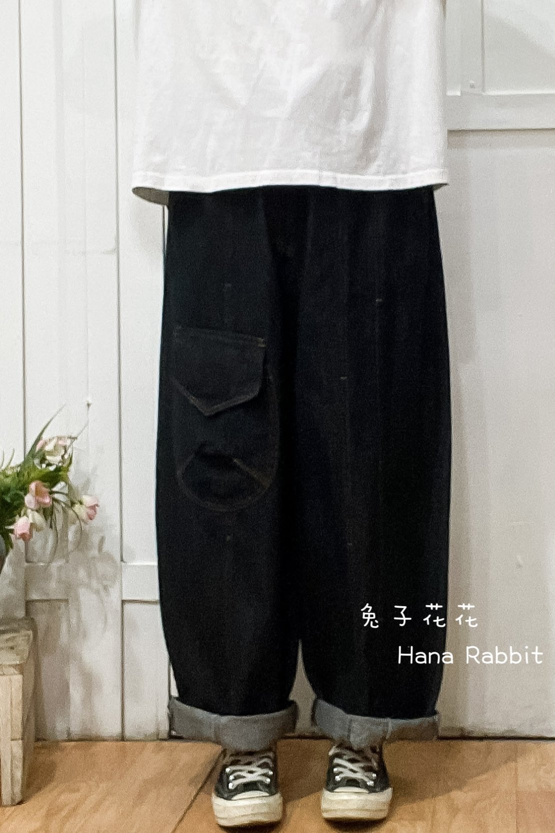 日系明線口袋造型哈倫褲 21002