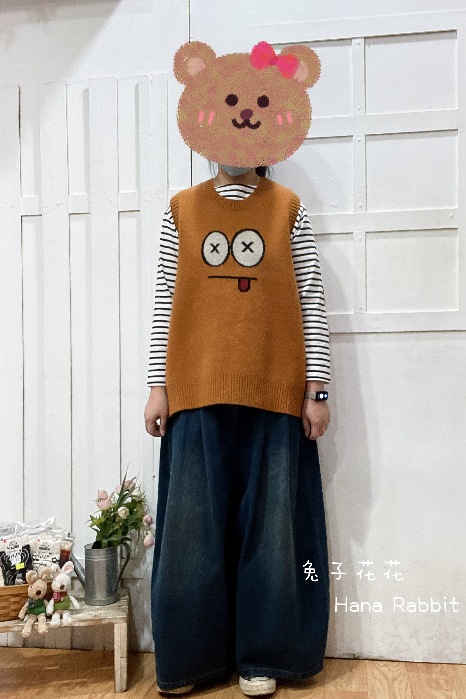 日系卡通減齡針織背心(橘) 21118