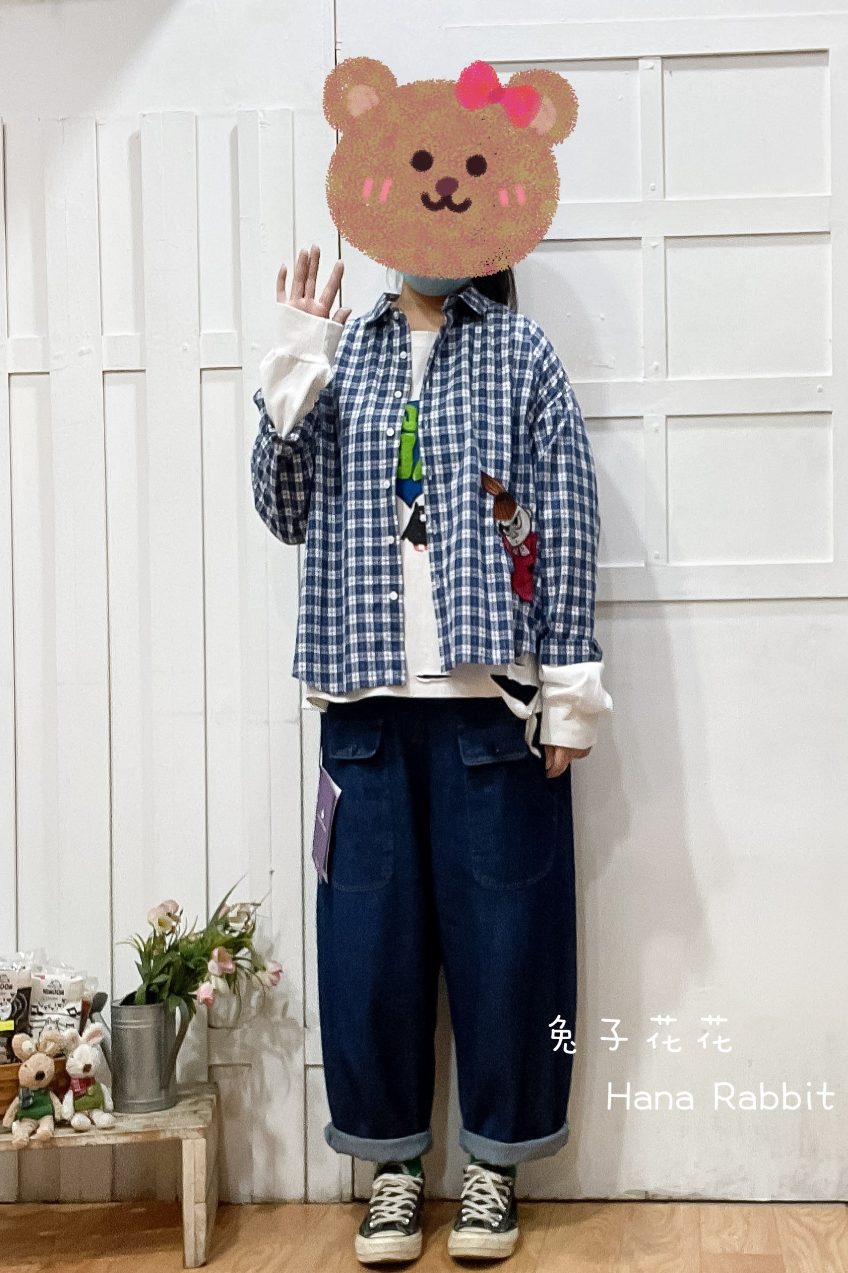 童趣小美格紋開襟衫(藍) 17545