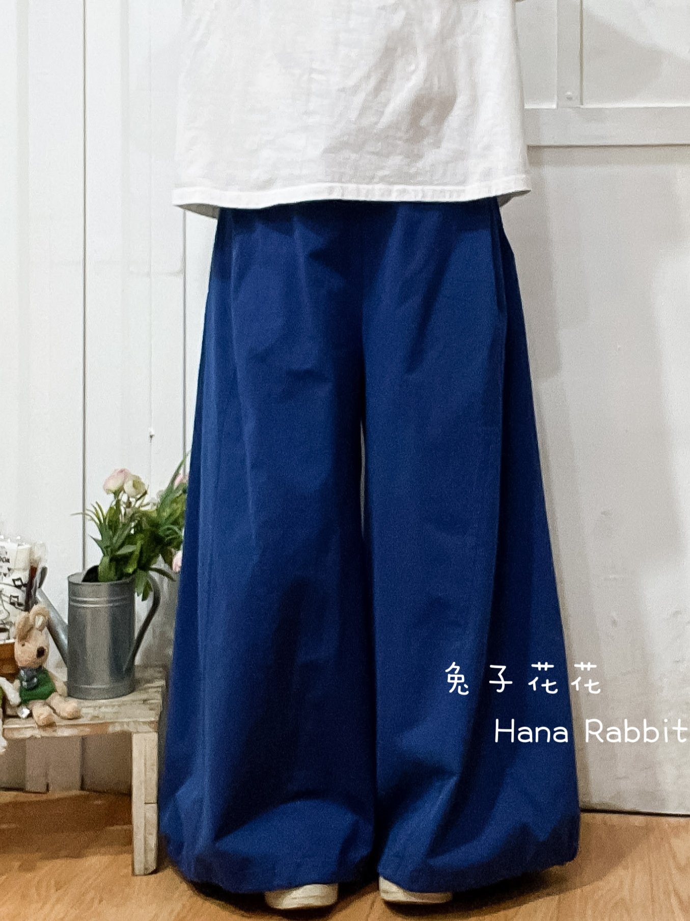 WE家糖果色可縮腳落地造型褲(寶藍) 15943