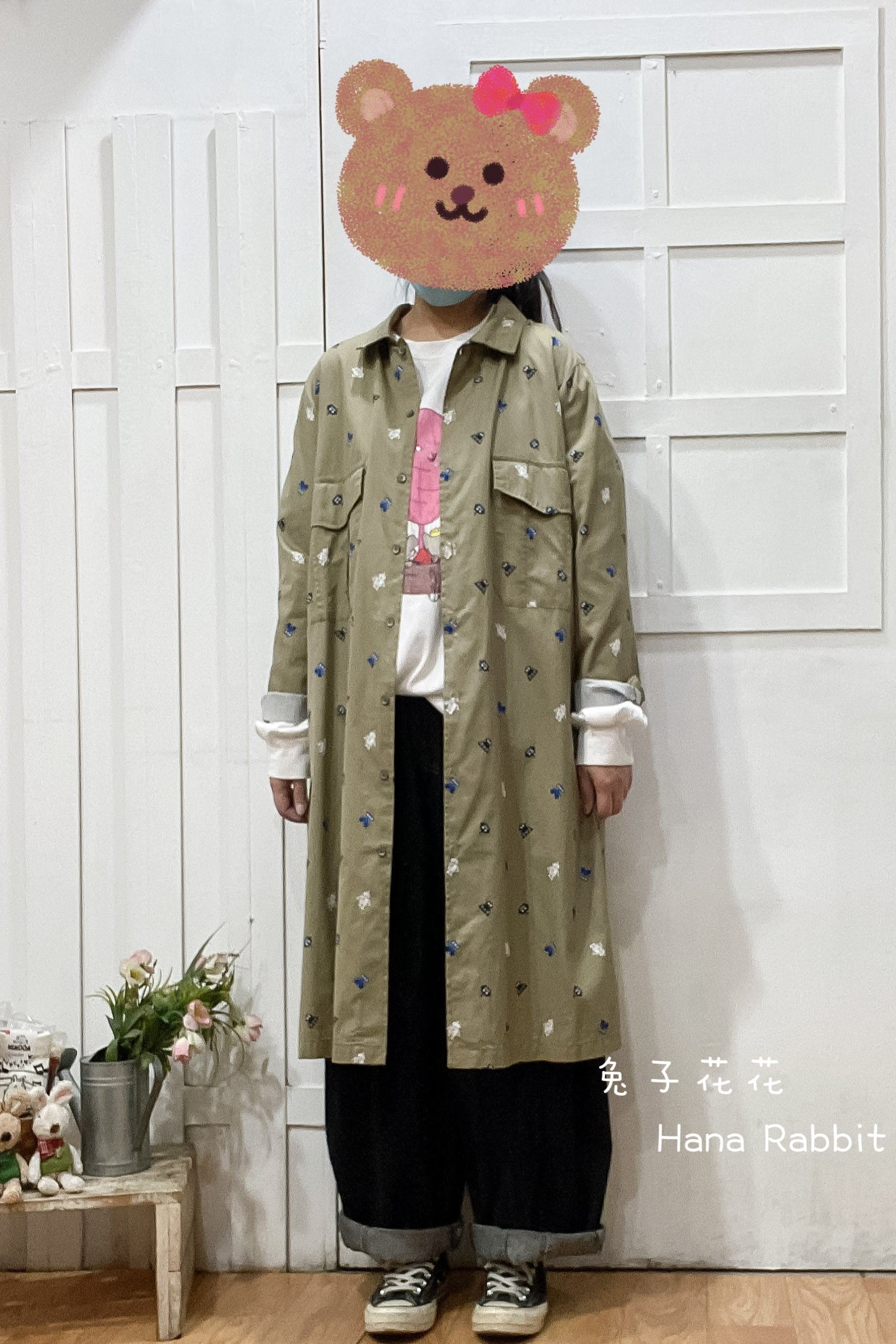 滿版機器人印花開襟長版上衣 16138