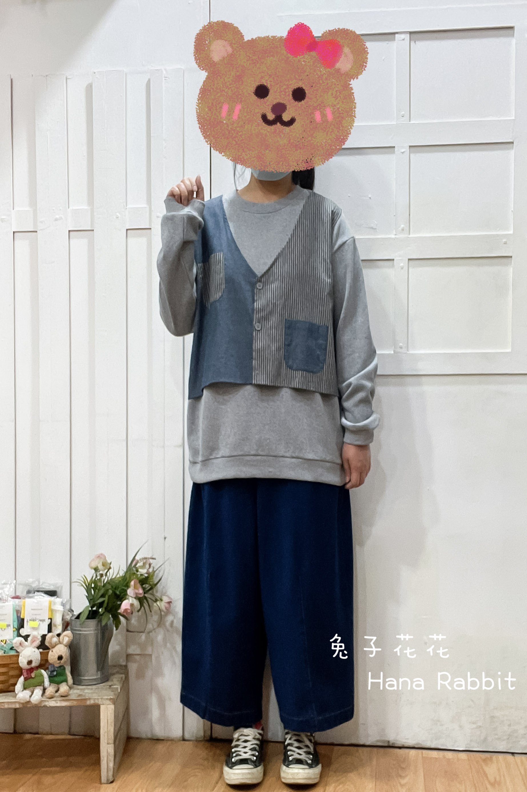 日系假2件毛圈棉大學T(灰) 16954