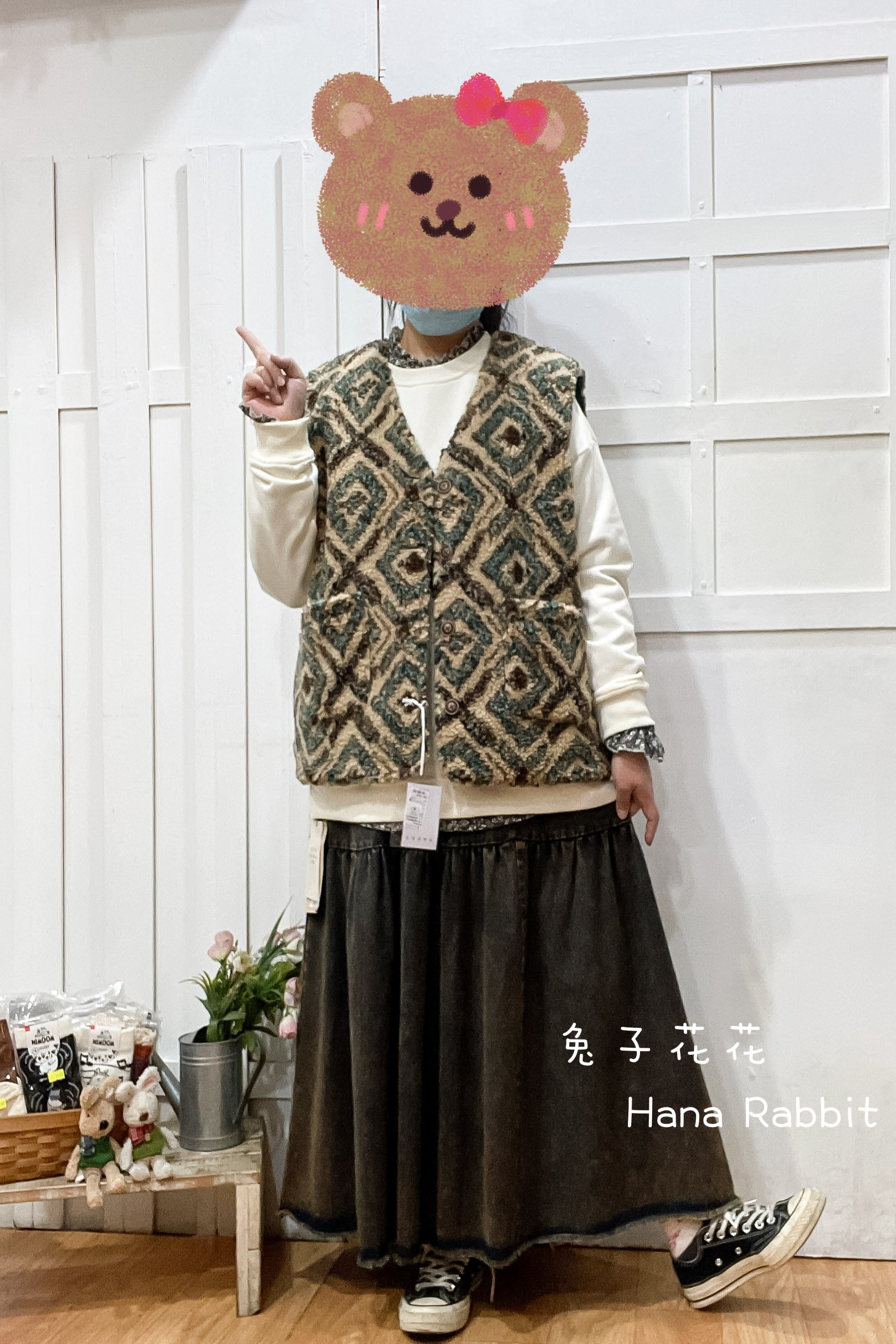 新色到❤❤WE家復古花色羊羔絨2穿背心(杏) 15436