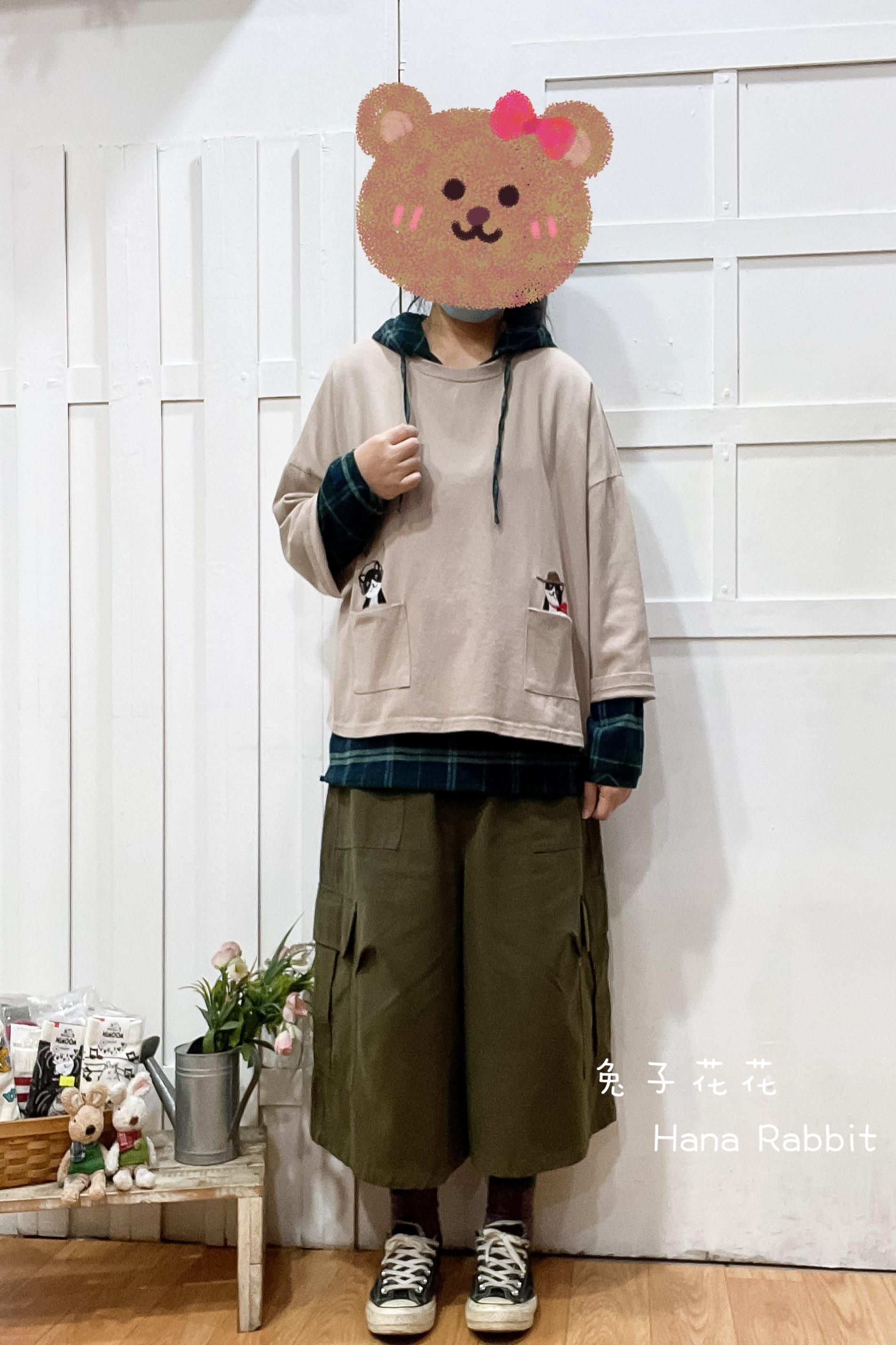 小口袋貓咪重磅棉上衣 17353