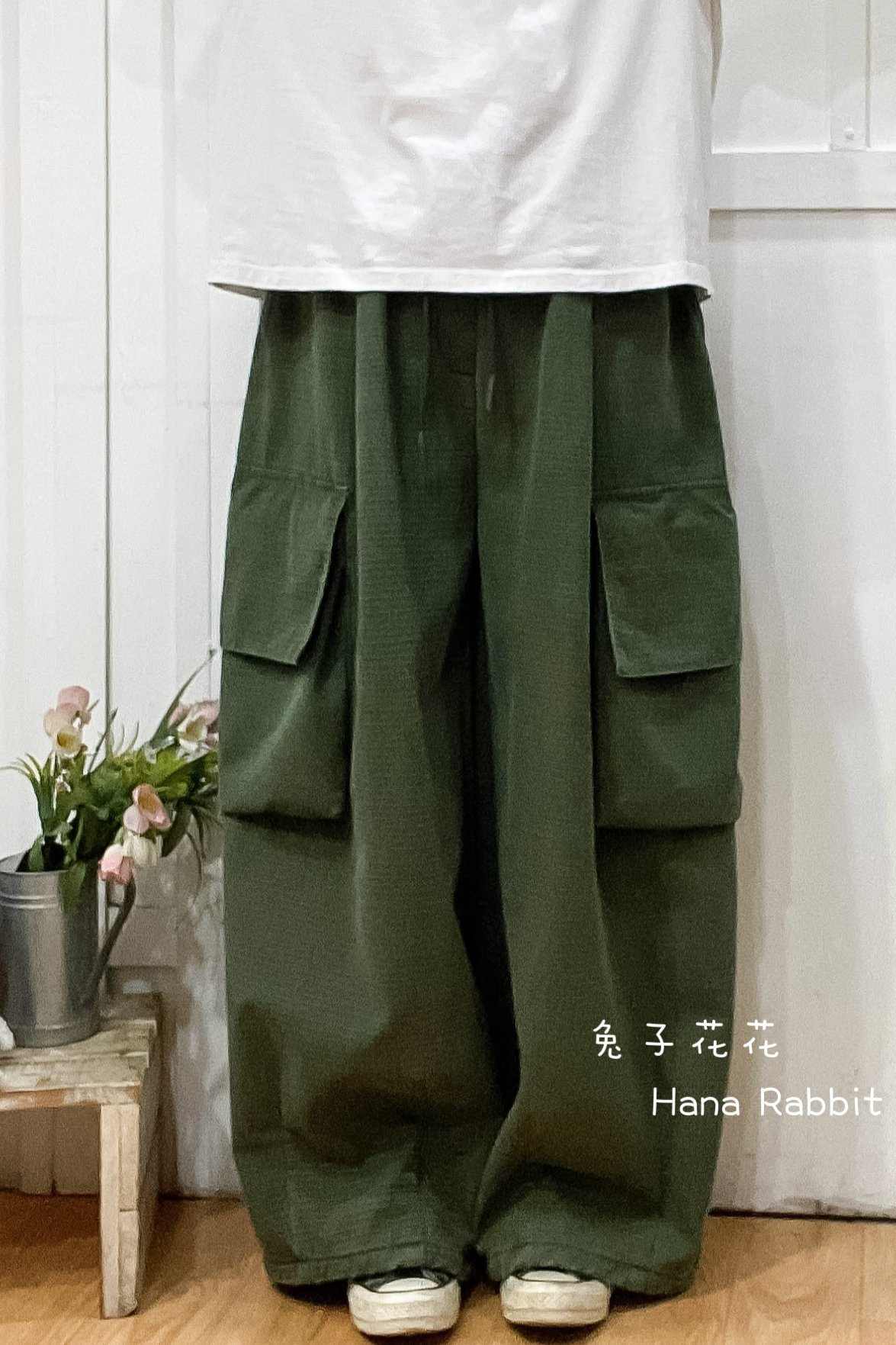 日系復古加絨工裝闊腿造型褲 21128