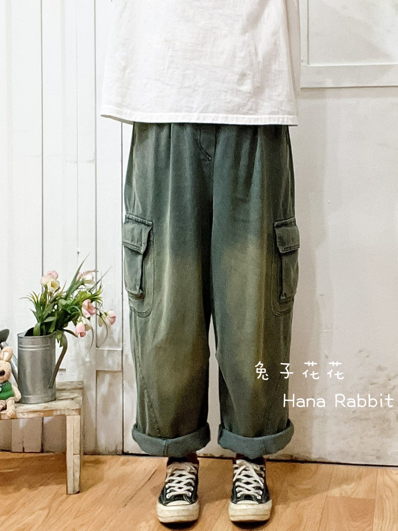 日系復古刷色工裝丹寧造型褲 20808