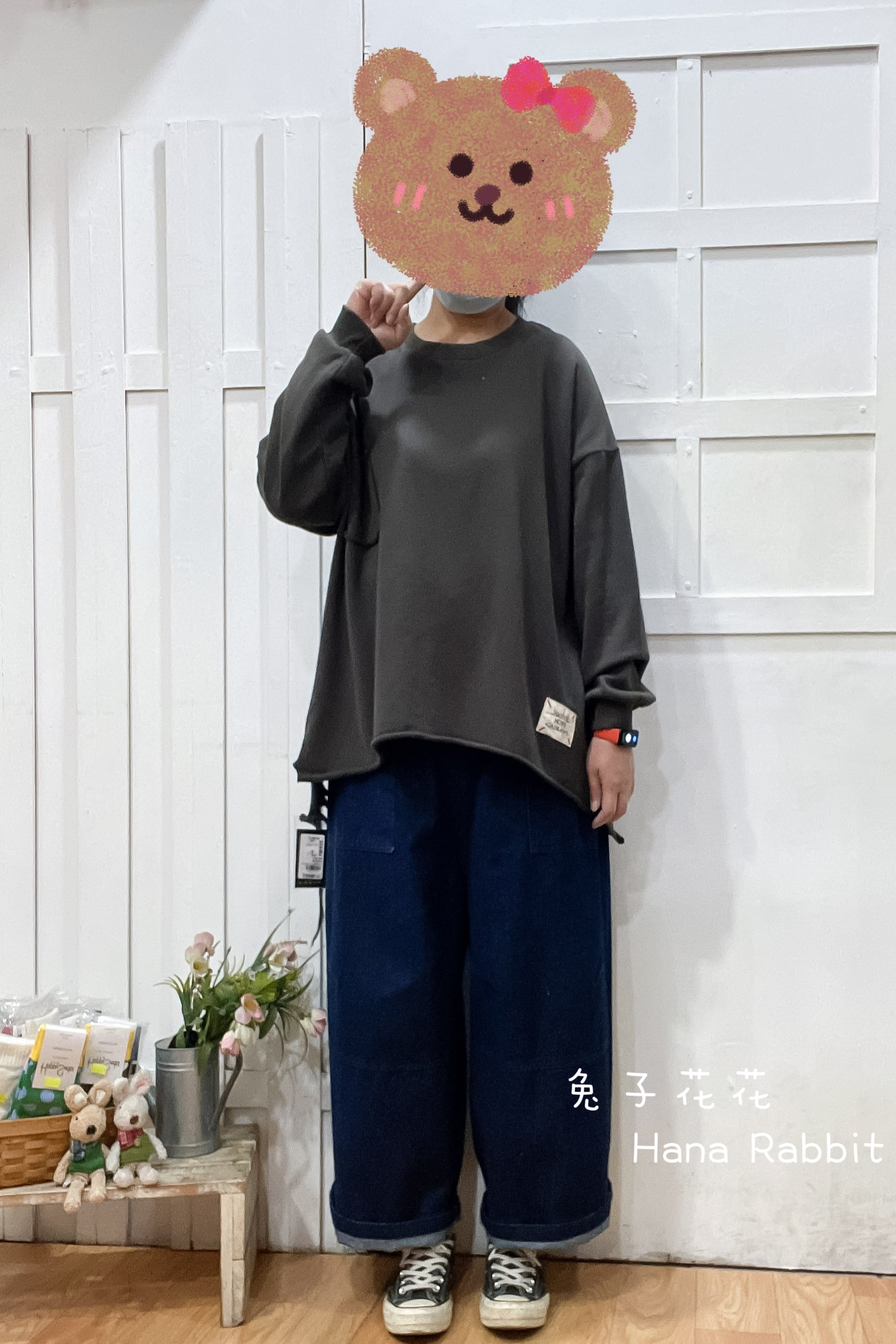 WE家破損感小布標毛圈棉上衣(灰) 18352