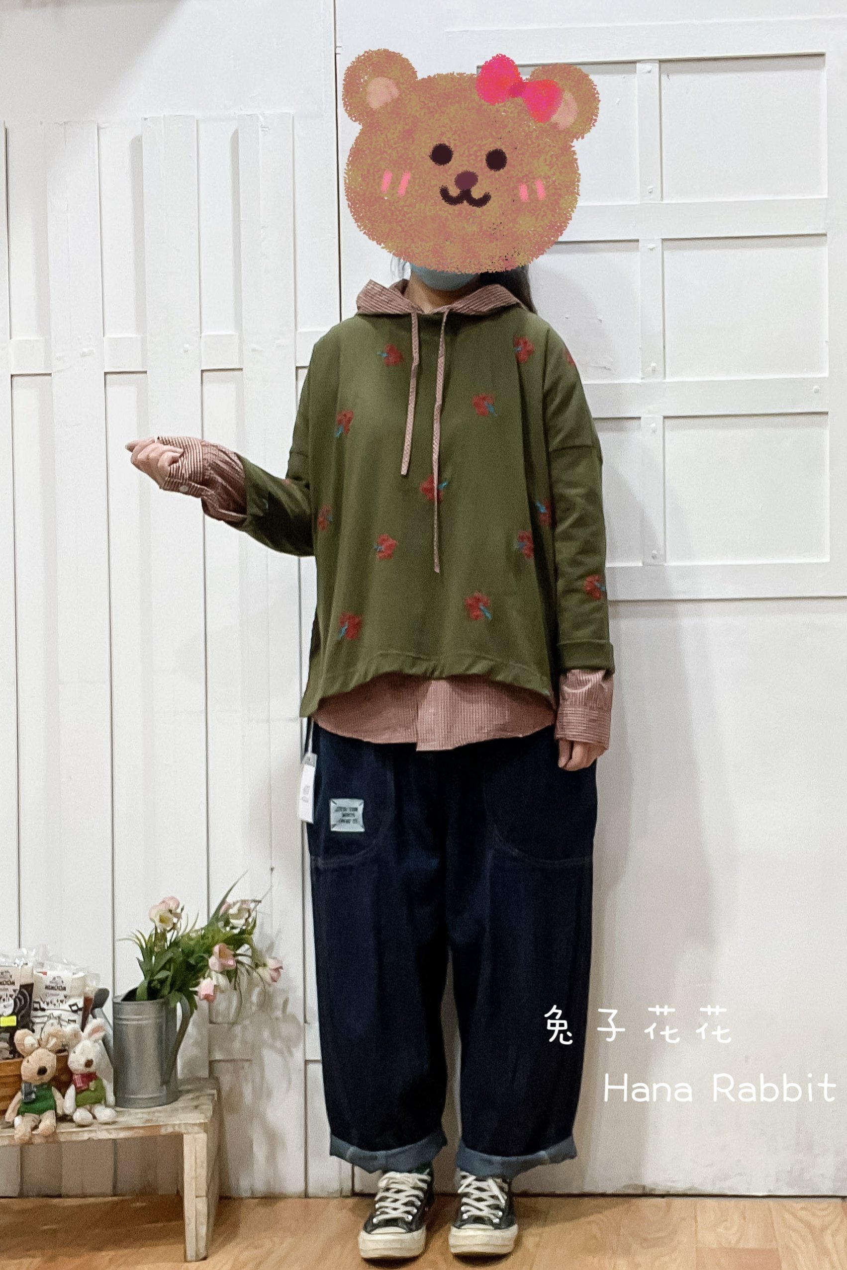 WE家刺繡花重磅棉上衣(綠) 15441