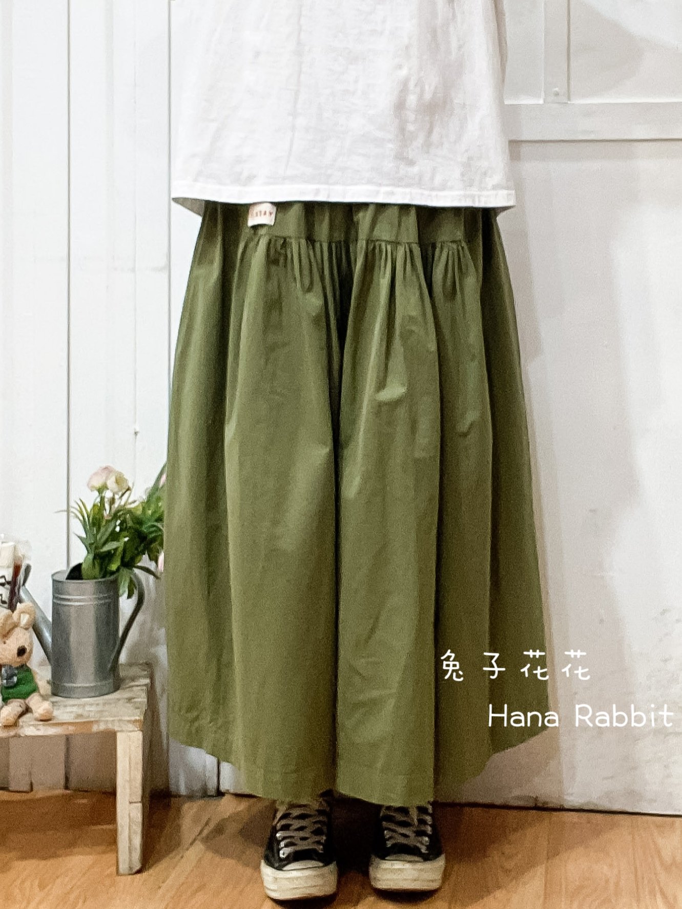 WE家小布標休閒大擺造型裙(綠) 17580