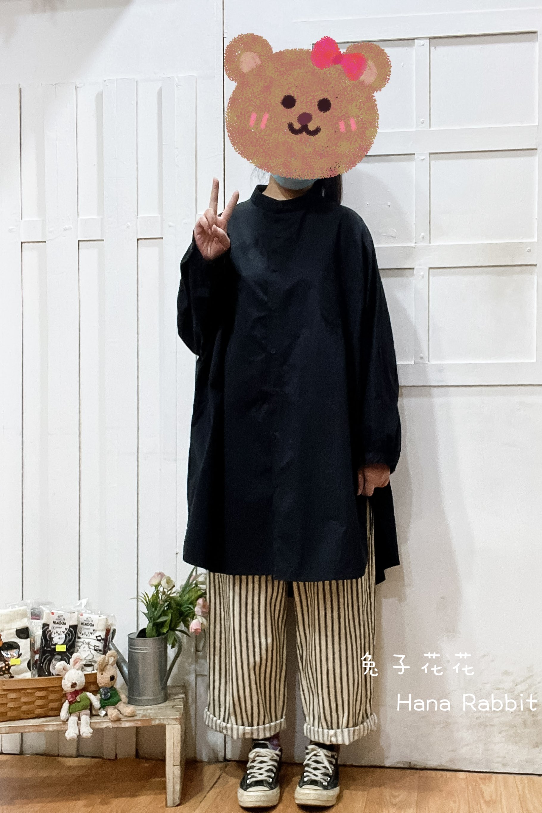 日系中山領簡約開襟中長上衣(黑) 20930