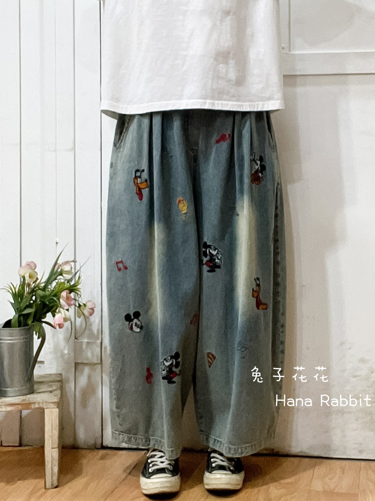 日系童趣刺繡哈倫造型褲 30711