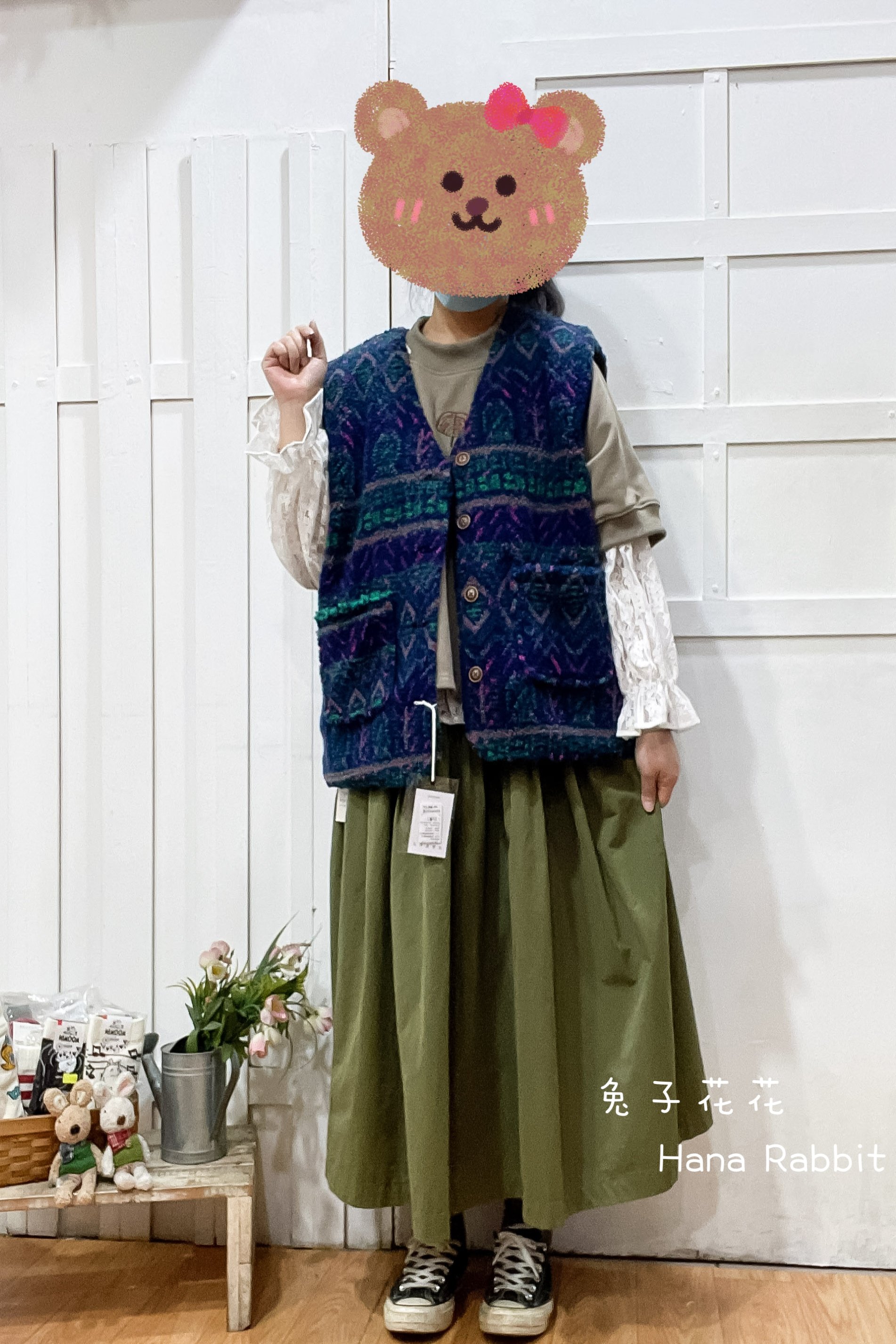 WE家復古花色羊羔絨2穿背心 15436