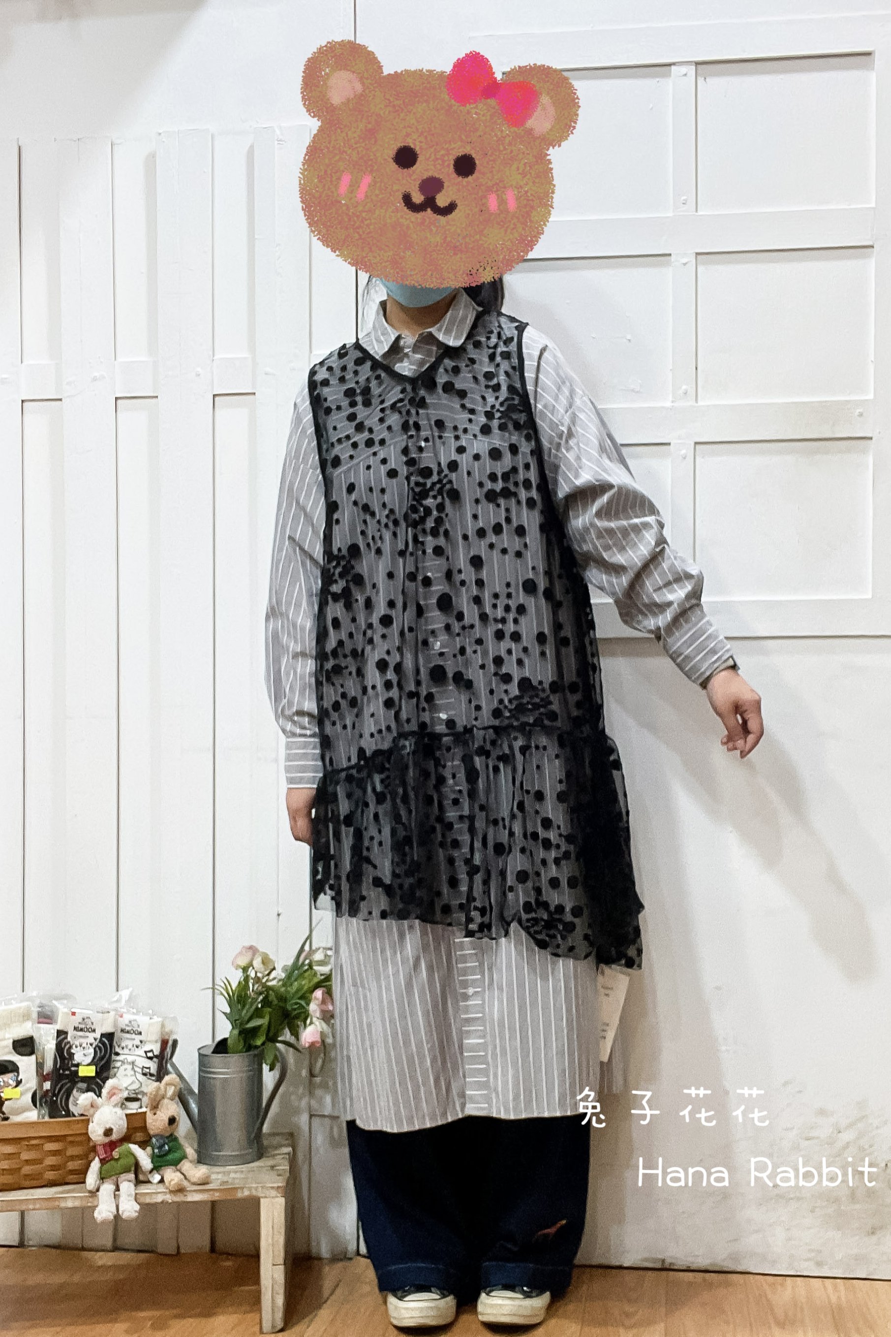 日系波點透膚不規則造型背心(黑) 14332