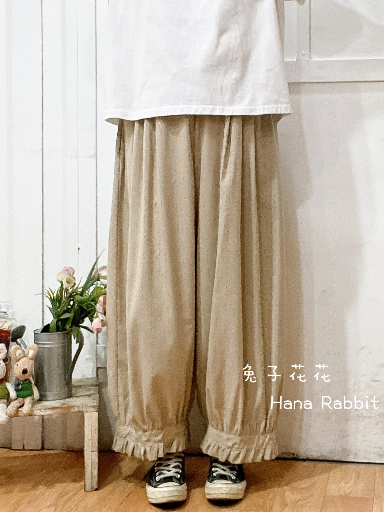 森系闊腿造型花苞褲 13653