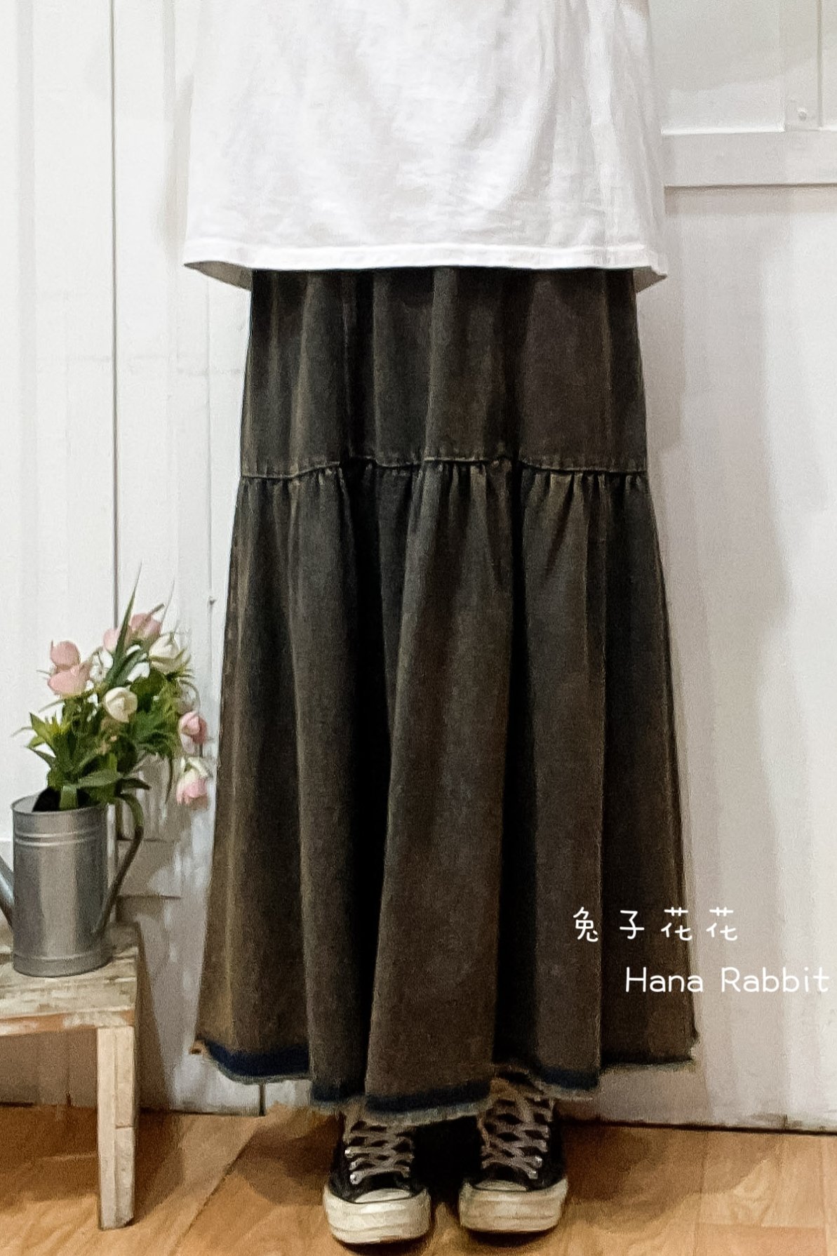 森系復古水洗簡約造型裙(棕) 16575