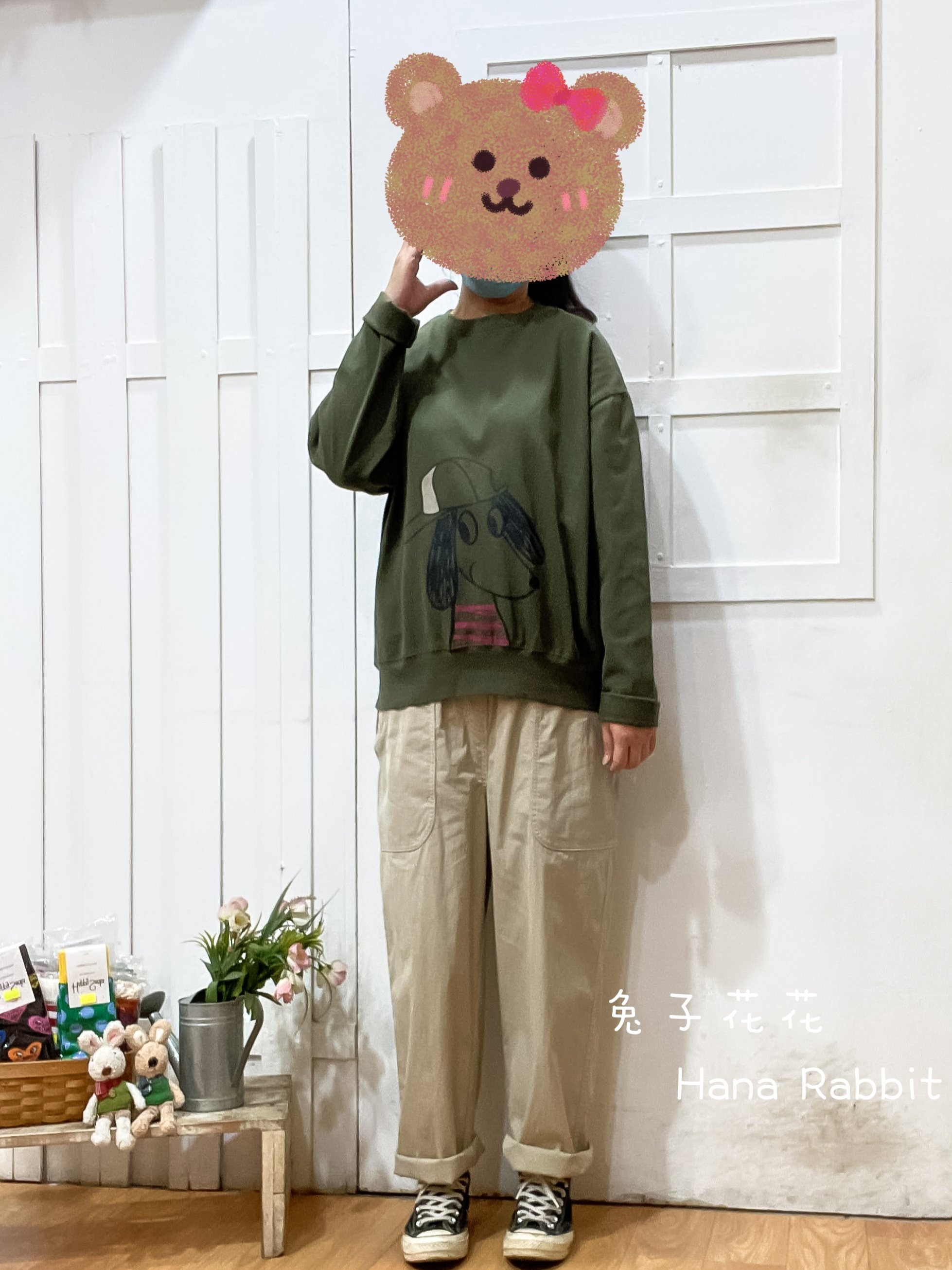 大耳狗印花重磅棉上衣(綠) 30909