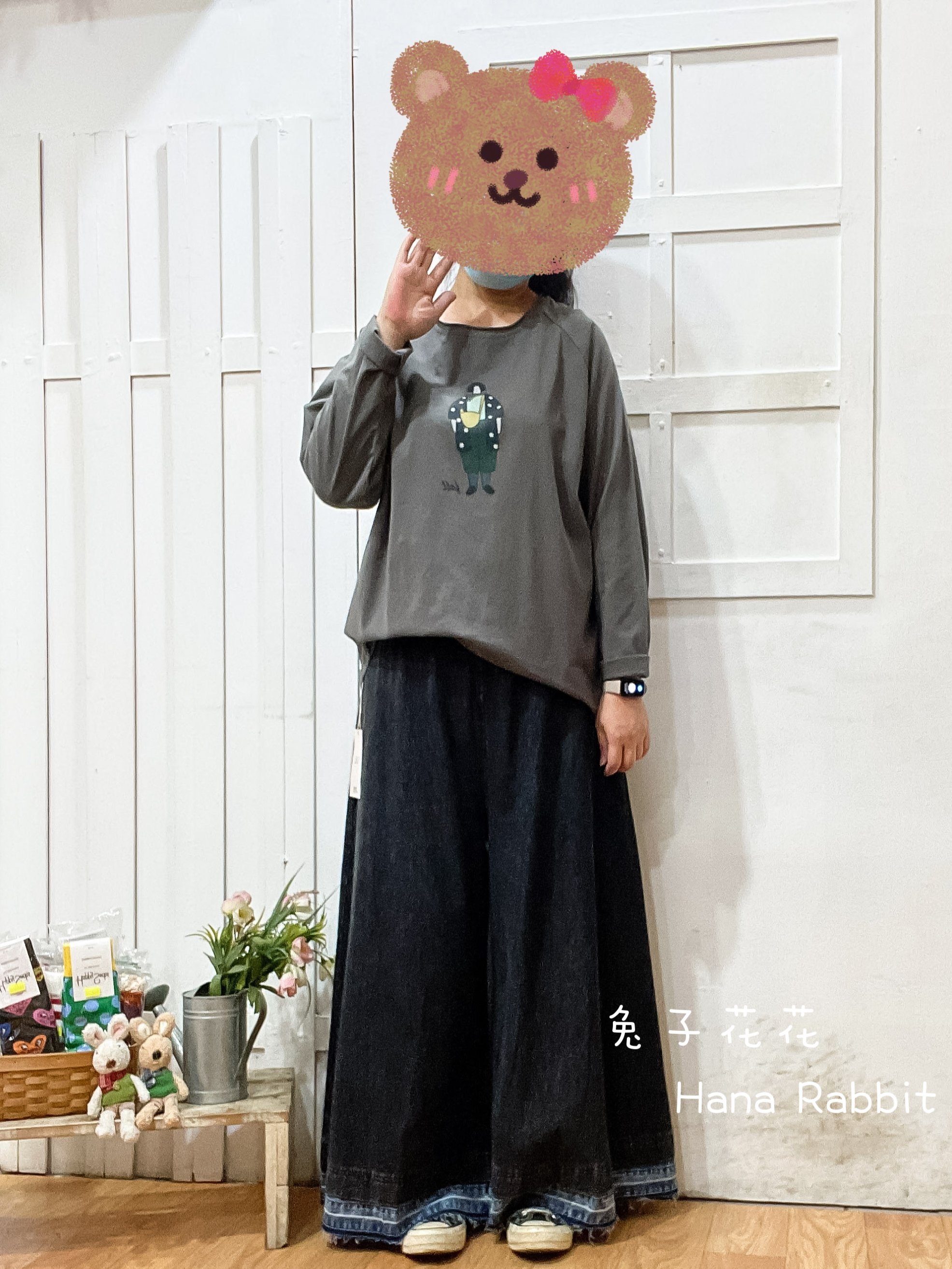 日系不敗款印花棉質上衣(灰) 20910