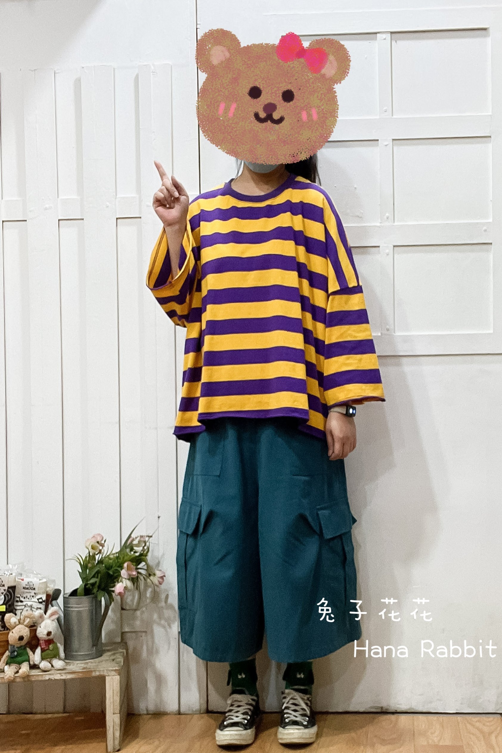 WE家彩條寛鬆毛圈棉上衣 14542